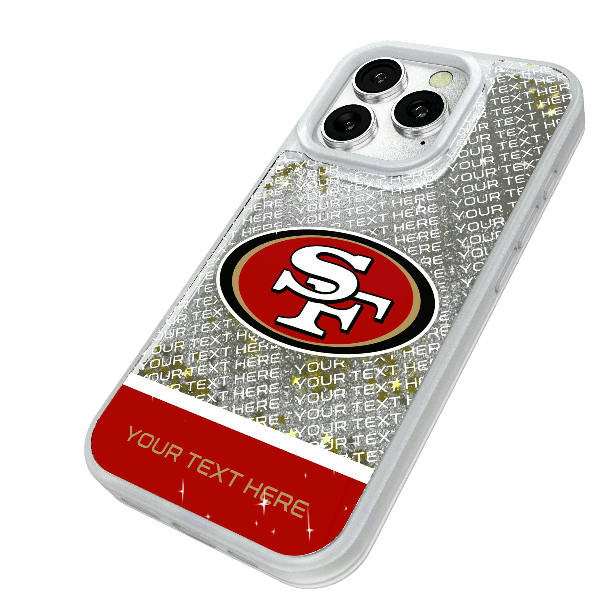 San Francisco 49ers Personalized EndZone Plus iPhone Glitter Phone Case for Apple iPhone - Isometric View#Device_iPhone 16 Pro