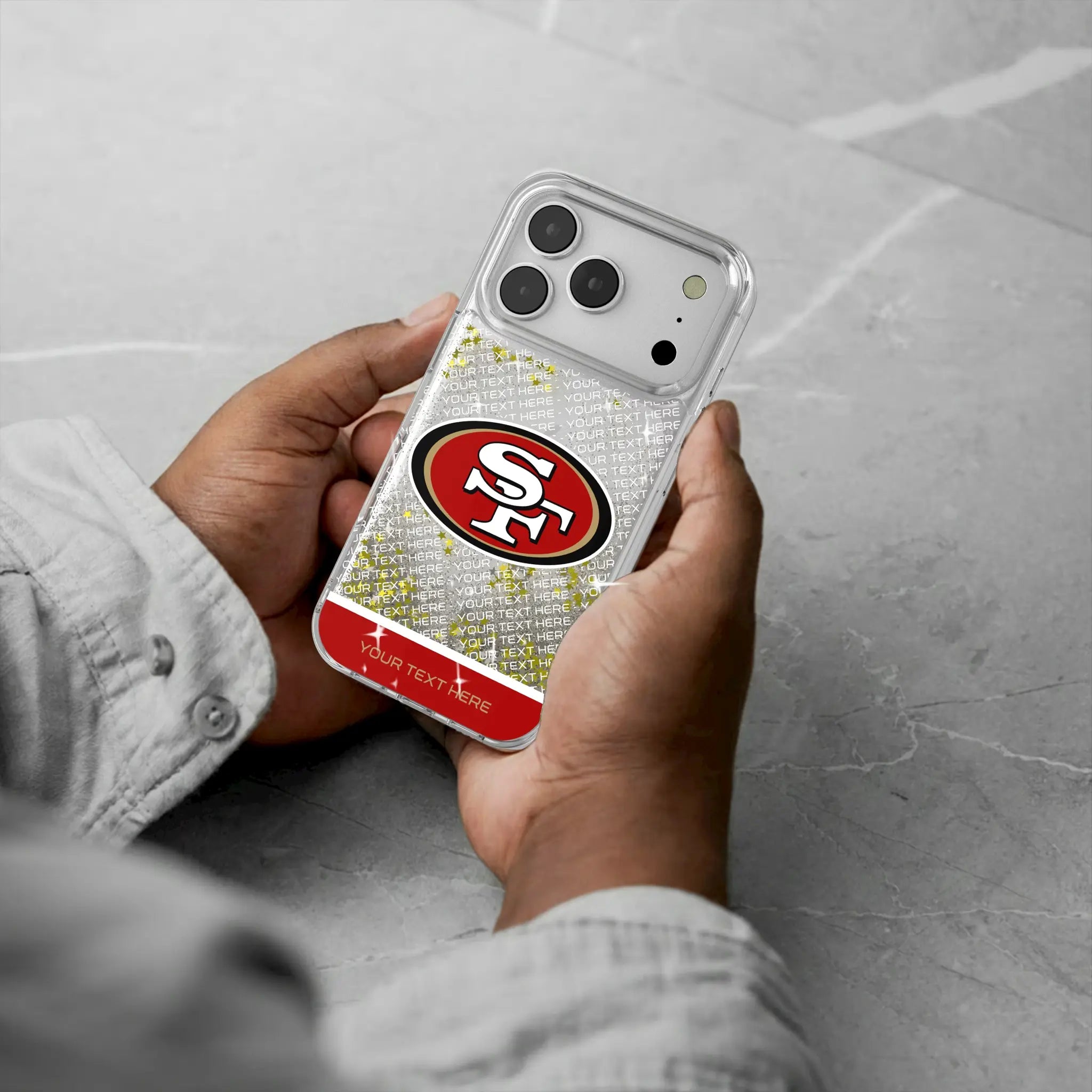 San Francisco 49ers Personalized EndZone Plus iPhone Glitter Phone Case for Apple iPhone - Lifestyle#Device_iPhone 17 Pro