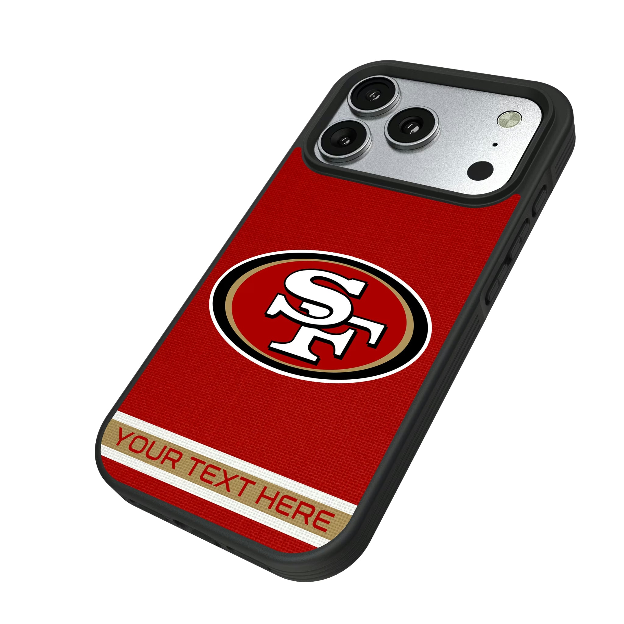 San Francisco 49ers Personalized Stripe iPhone Bump Phone Case for Apple iPhone - Isometric View#Device_iPhone 17 Pro