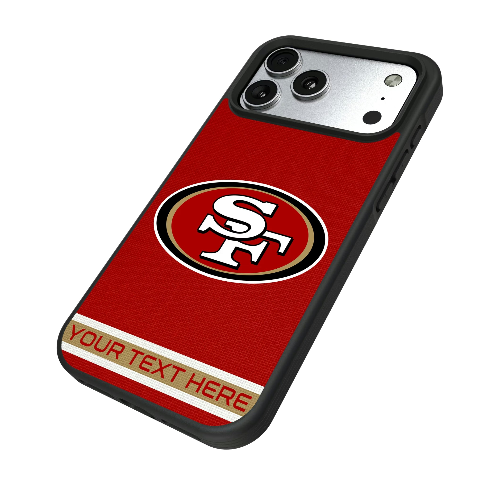 San Francisco 49ers Personalized Stripe iPhone Bump Phone Case for Apple iPhone - Isometric View#Device_iPhone 17 Pro Max