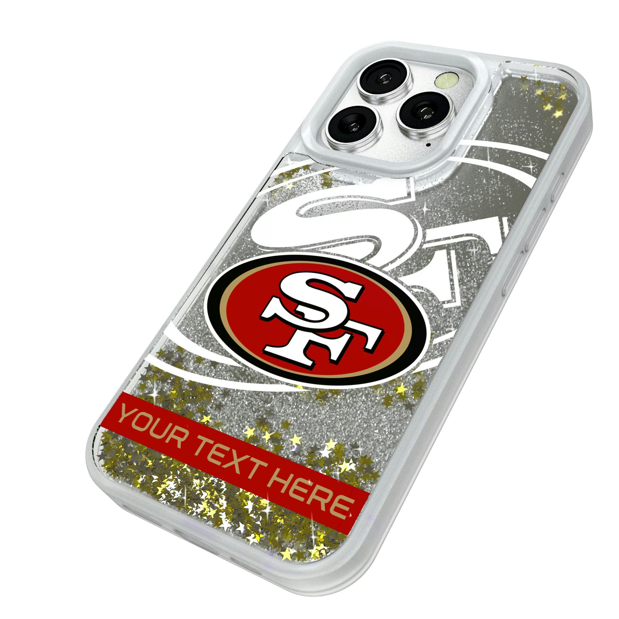 San Francisco 49ers Personalized Tilt iPhone Glitter Phone Case for Apple iPhone - Isometric View#Device_iPhone 16 Pro