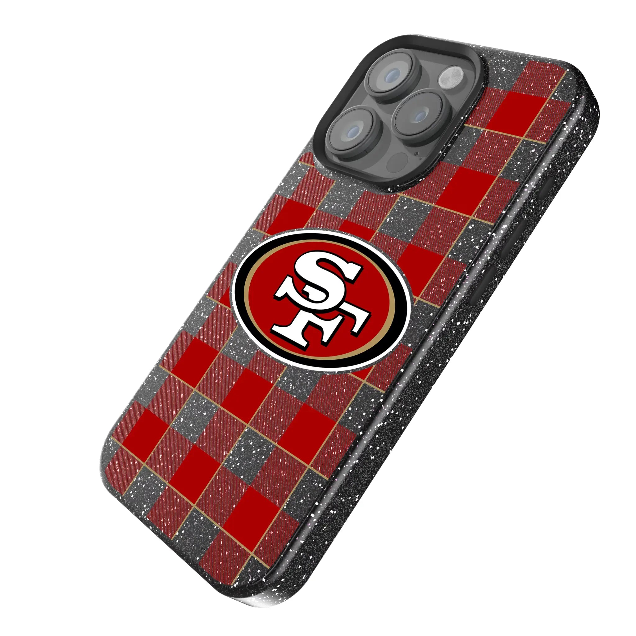San Francisco 49ers Plaid iPhone Bling Phone Case for Apple iPhone - Isometric View