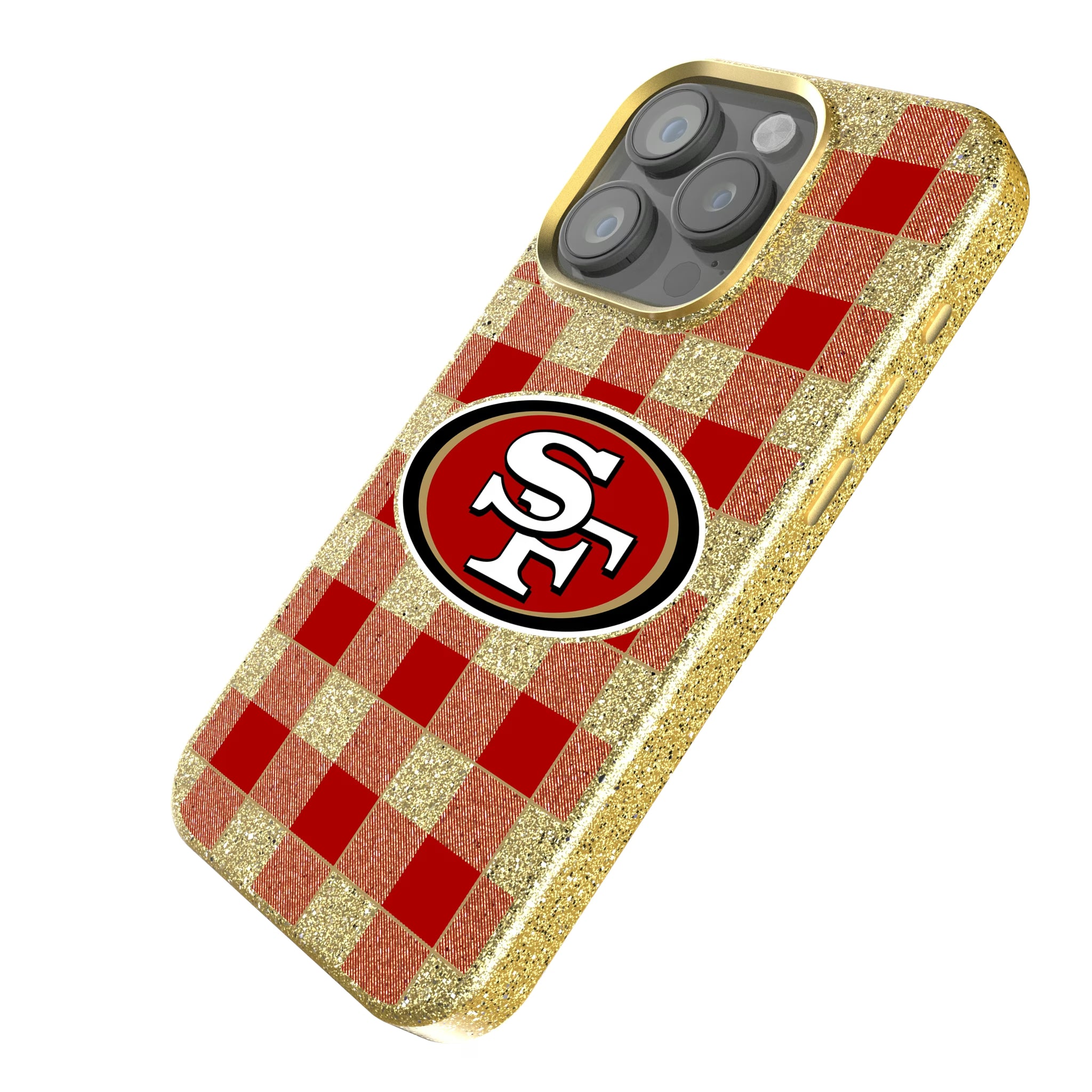 San Francisco 49ers Plaid iPhone Bling Phone Case for Apple iPhone - Isometric View