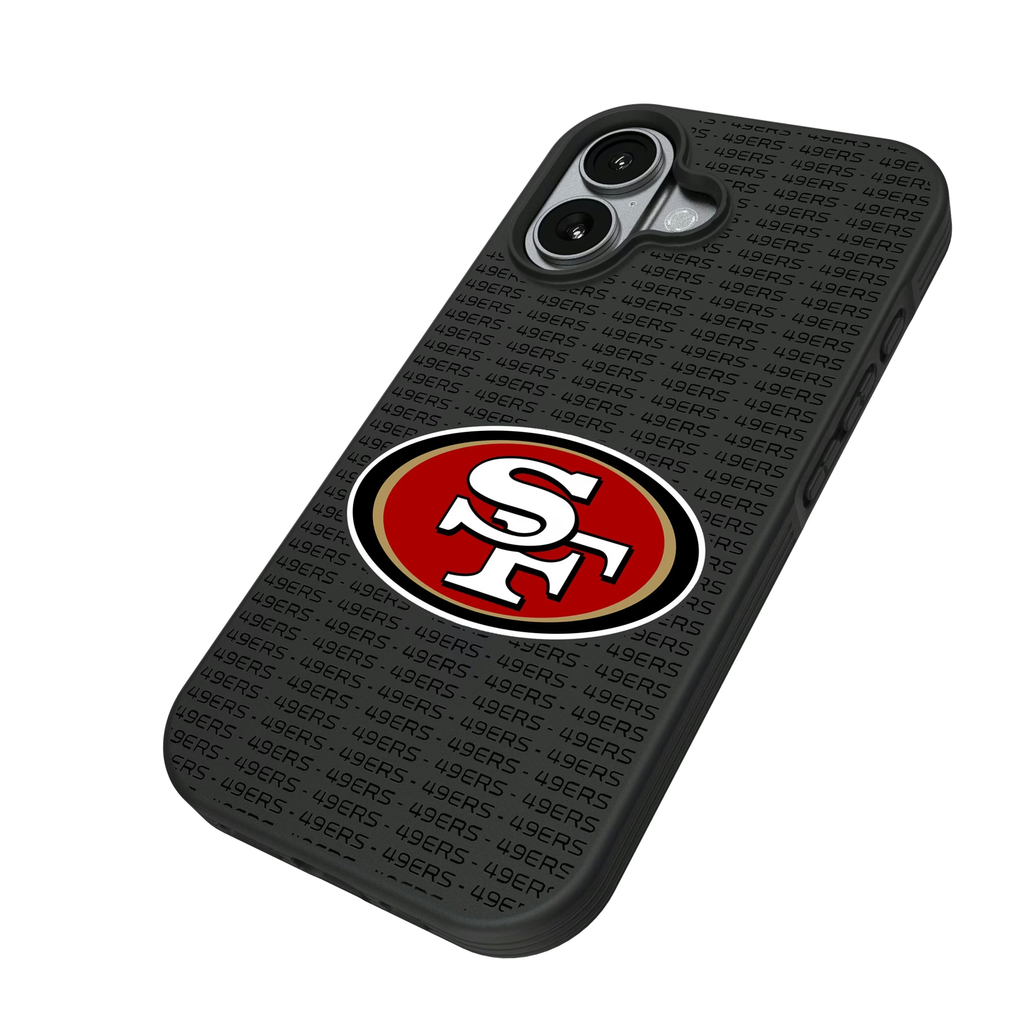 San Francisco 49ers Text Backdrop iPhone Bump Phone Case for Apple iPhone - Isometric View#Device_iPhone 17