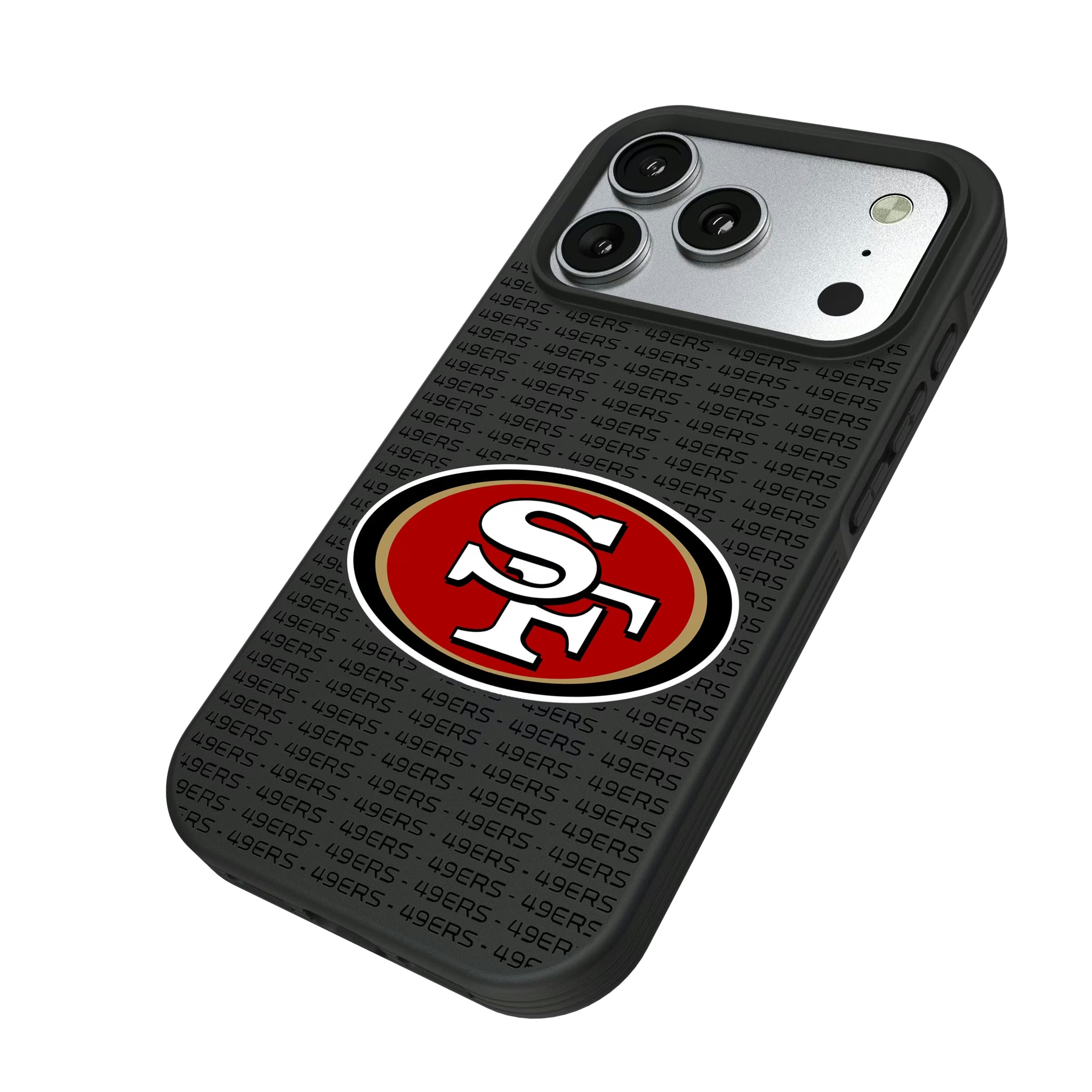 San Francisco 49ers Text Backdrop iPhone Bump Phone Case for Apple iPhone - Isometric View#Device_iPhone 17 Pro