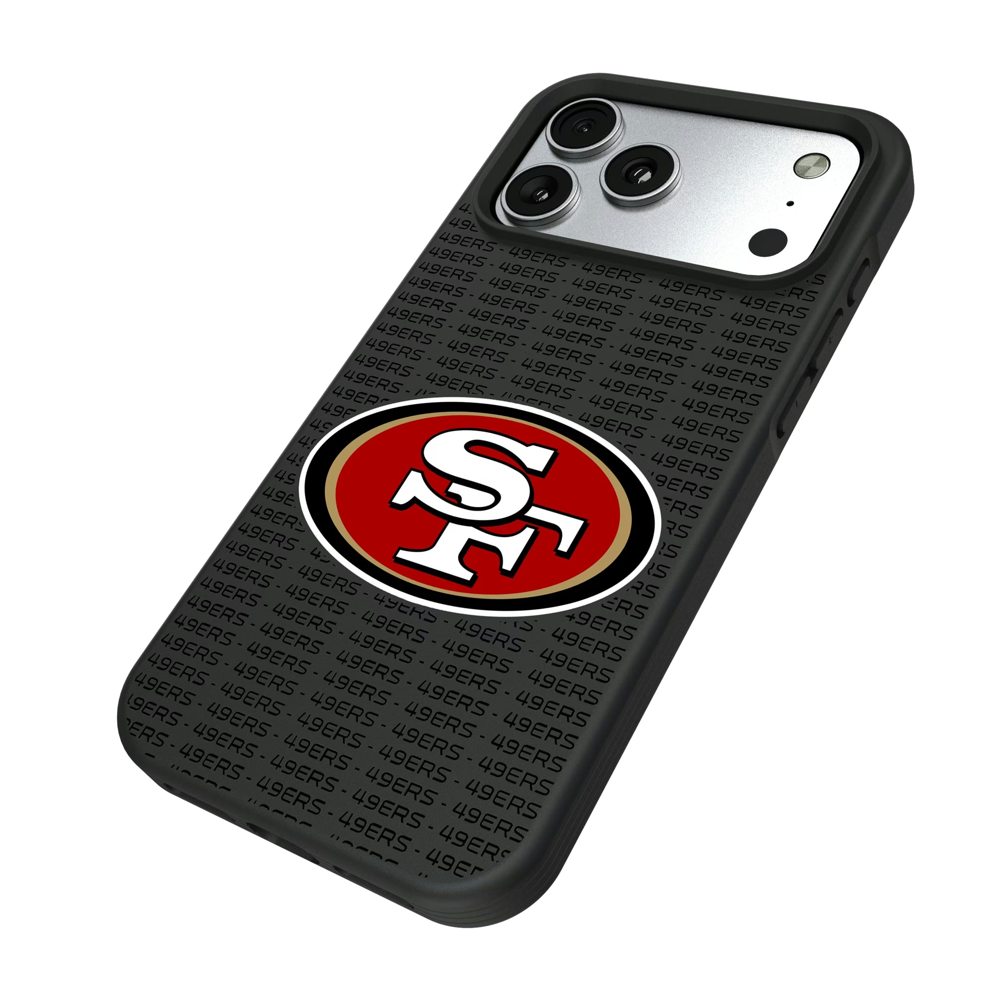 San Francisco 49ers Text Backdrop iPhone Bump Phone Case for Apple iPhone - Isometric View#Device_iPhone 17 Pro Max