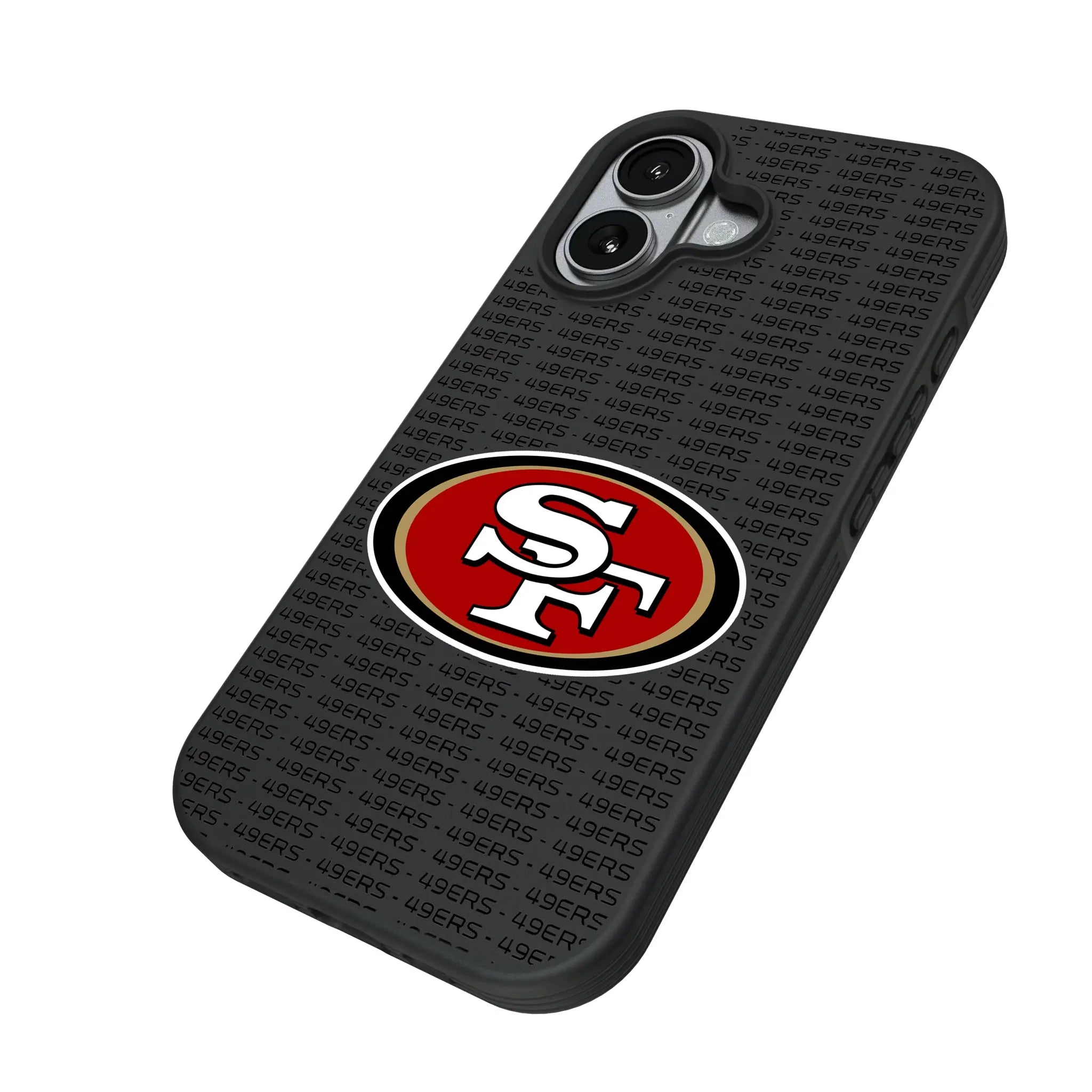 San Francisco 49ers Text Backdrop iPhone Bump Phone Case for Apple iPhone - Isometric View#Device_iPhone 17