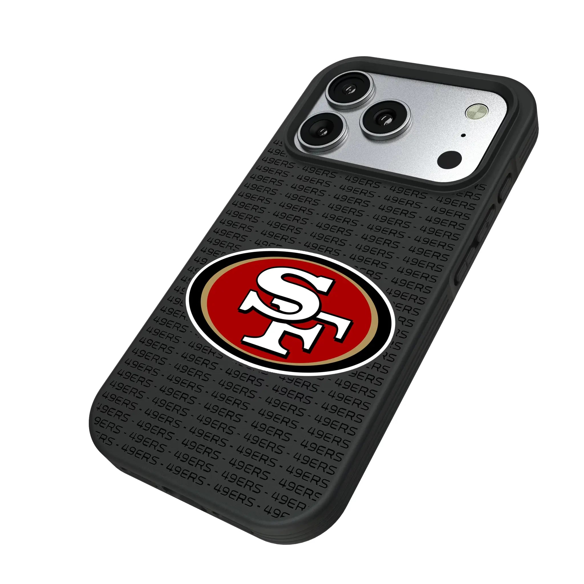 San Francisco 49ers Text Backdrop iPhone Bump Phone Case for Apple iPhone - Isometric View#Device_iPhone 17 Pro