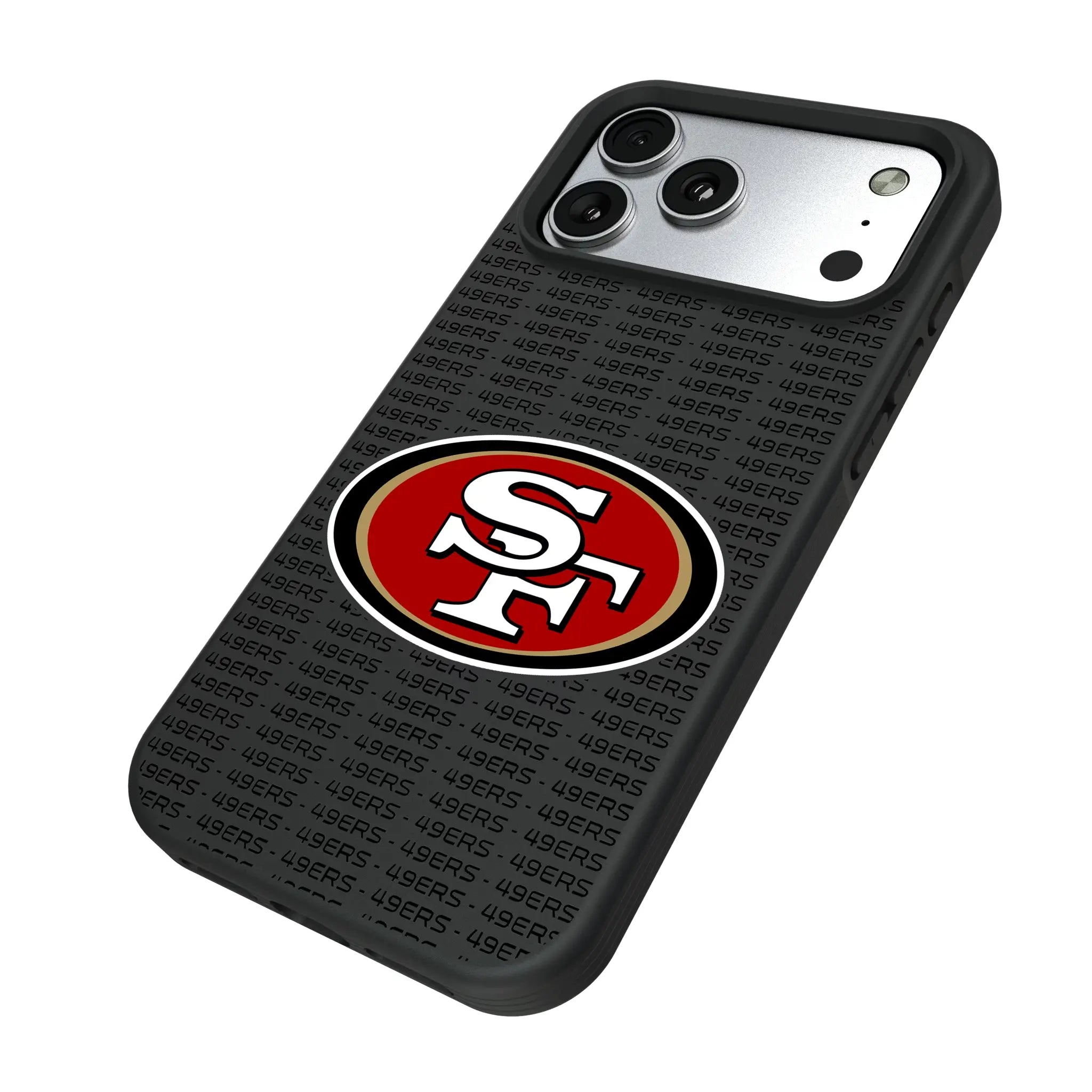 San Francisco 49ers Text Backdrop iPhone Bump Phone Case for Apple iPhone - Isometric View#Device_iPhone 17 Pro Max