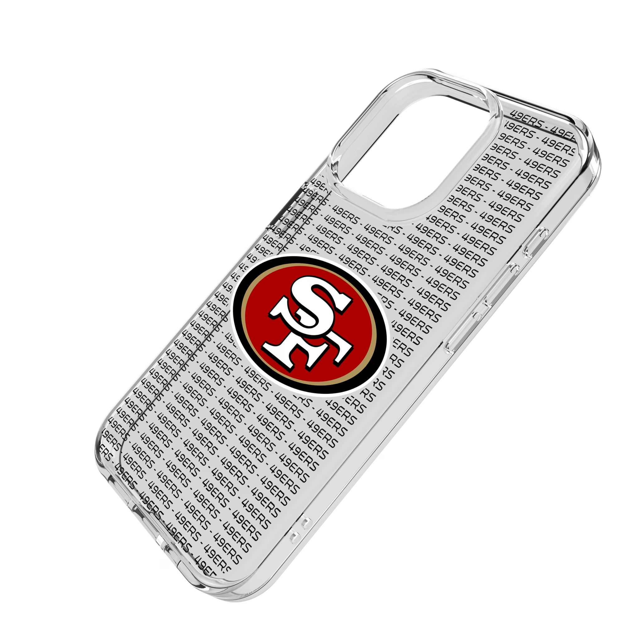 San Francisco 49ers Text Backdrop iPhone Clear Phone Case for Apple iPhone - Isometric View