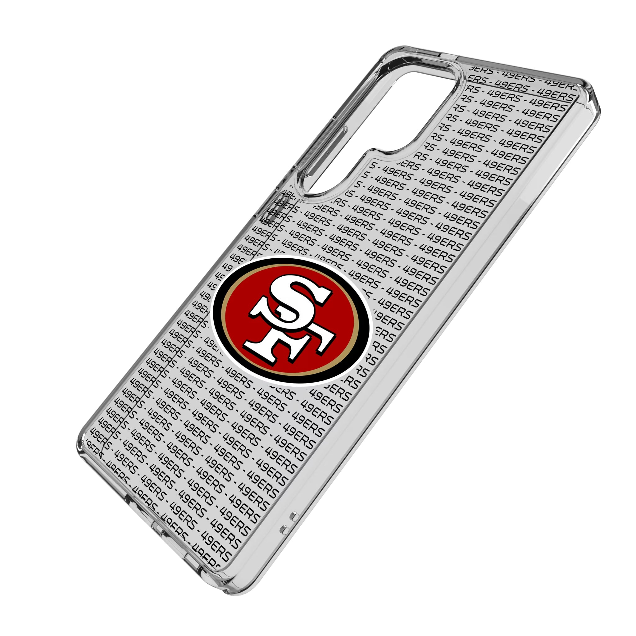 San Francisco 49ers Text Backdrop Galaxy Clear Phone Case for Samsung Galaxy - Isometric View