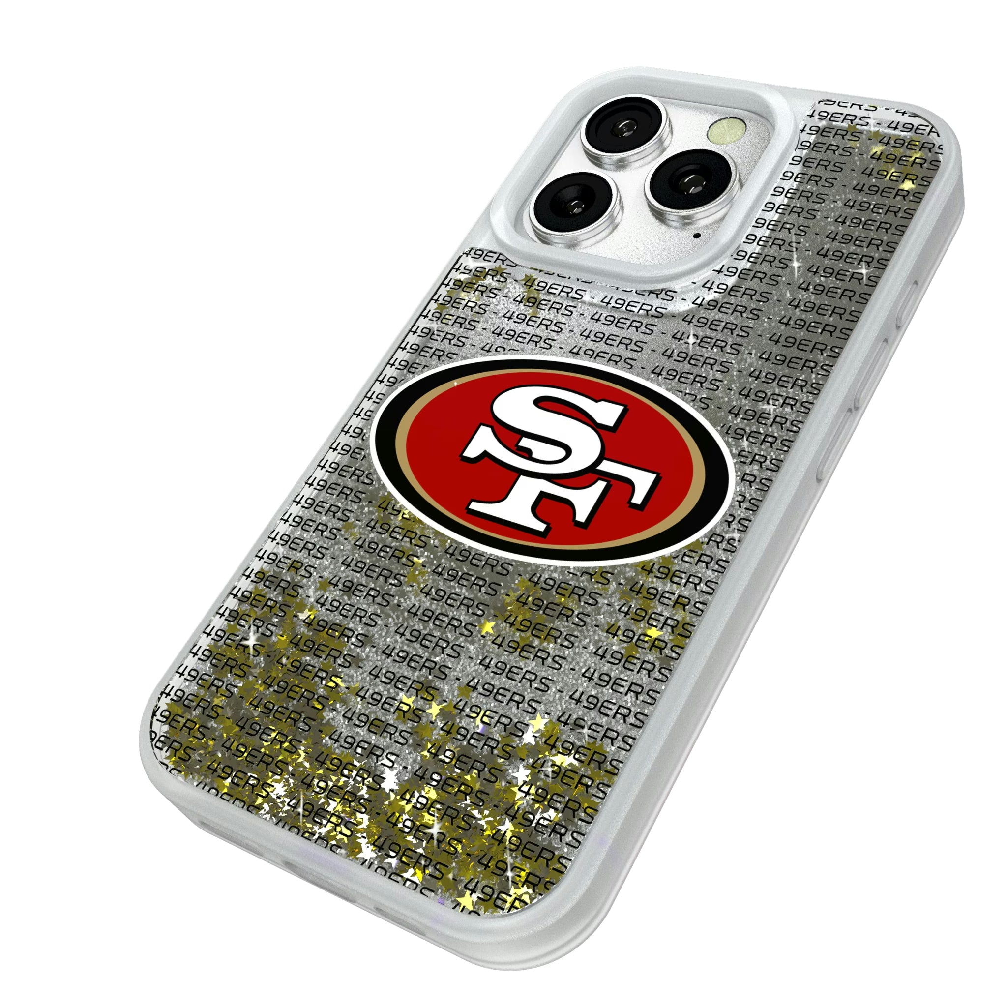 San Francisco 49ers Text Backdrop iPhone Glitter Phone Case for Apple iPhone - Isometric View#Device_iPhone 16 Pro