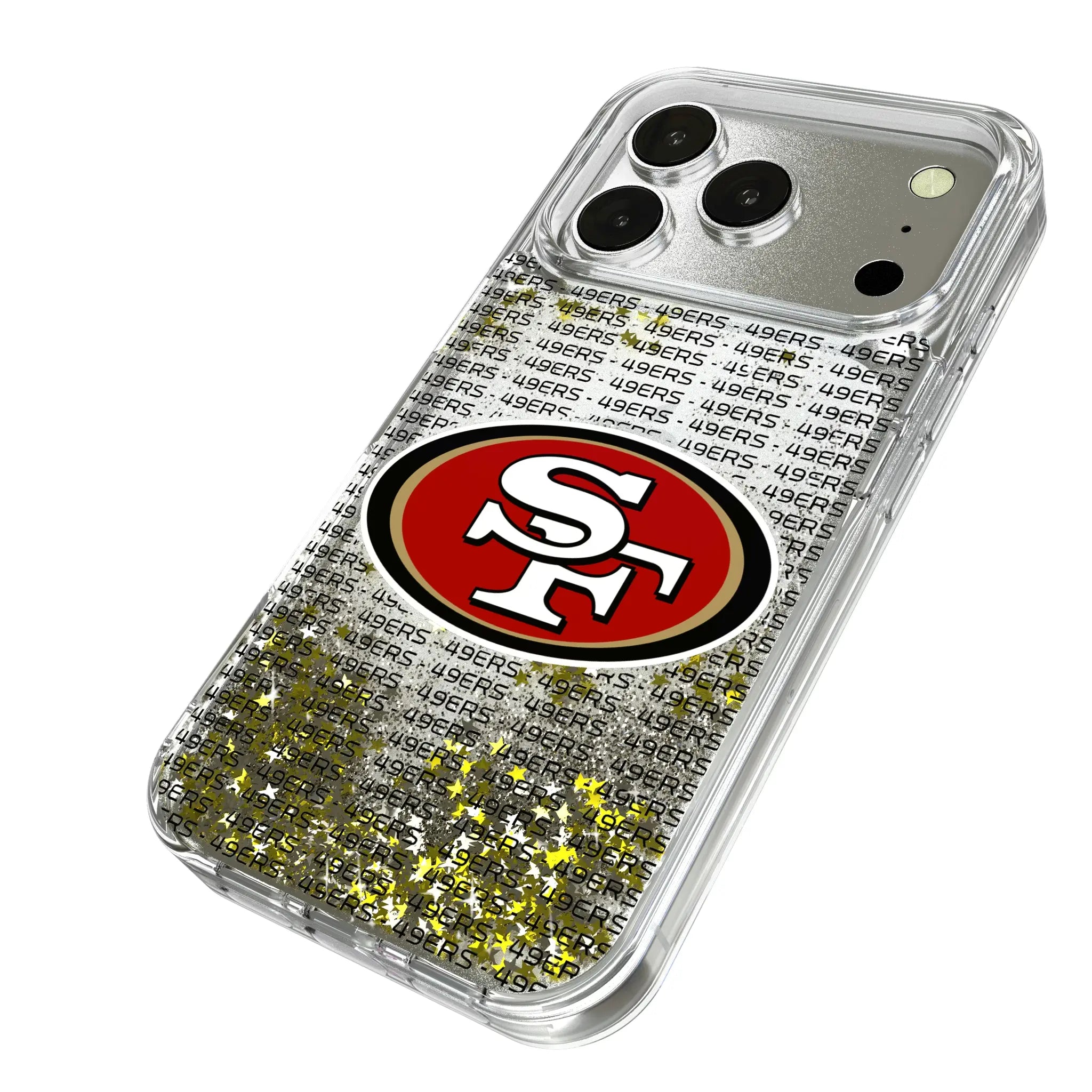 San Francisco 49ers Text Backdrop iPhone Glitter Phone Case for Apple iPhone - Isometric View