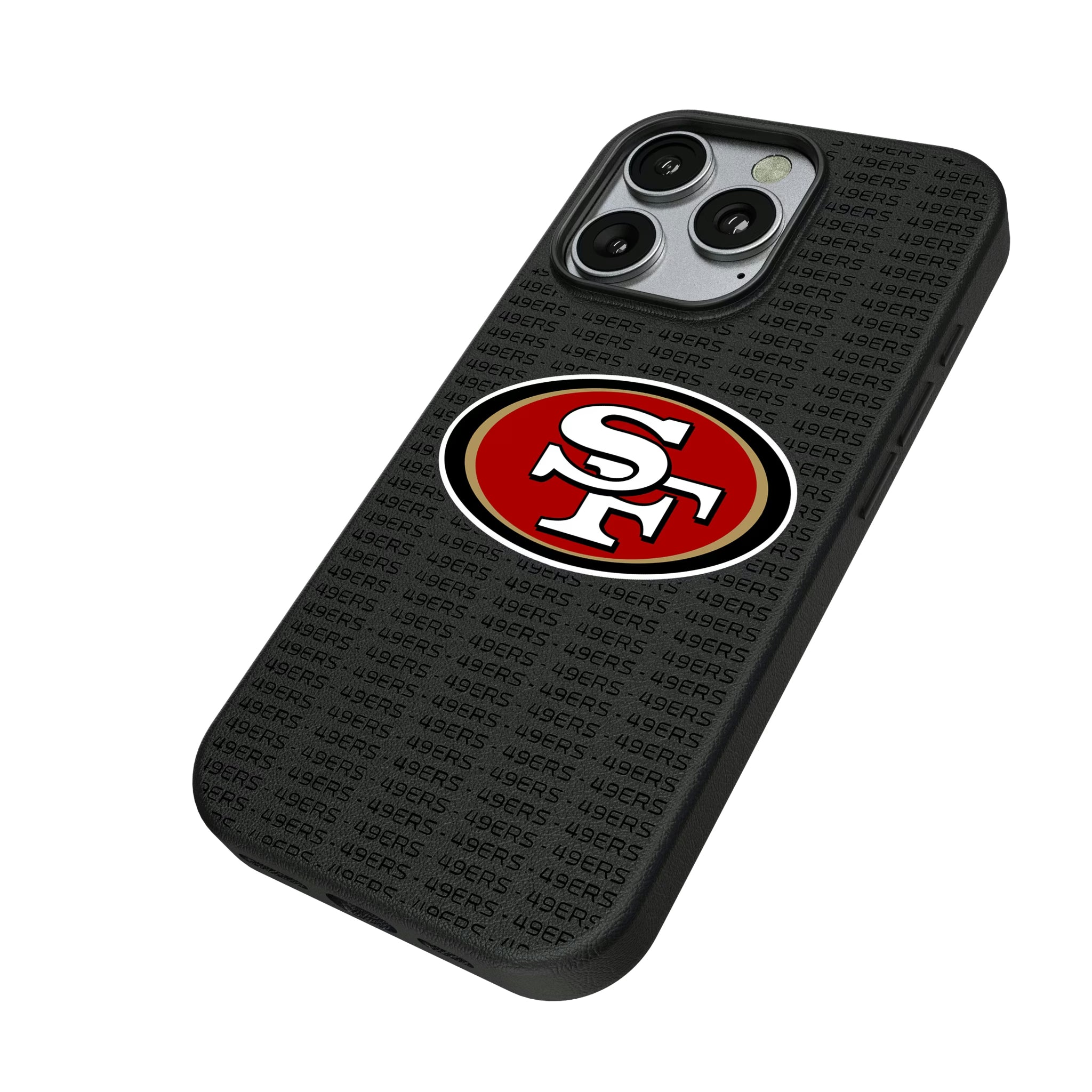 San Francisco 49ers Text Backdrop iPhone MagSafe Compatible Phone Case for Apple iPhone - Isometric View