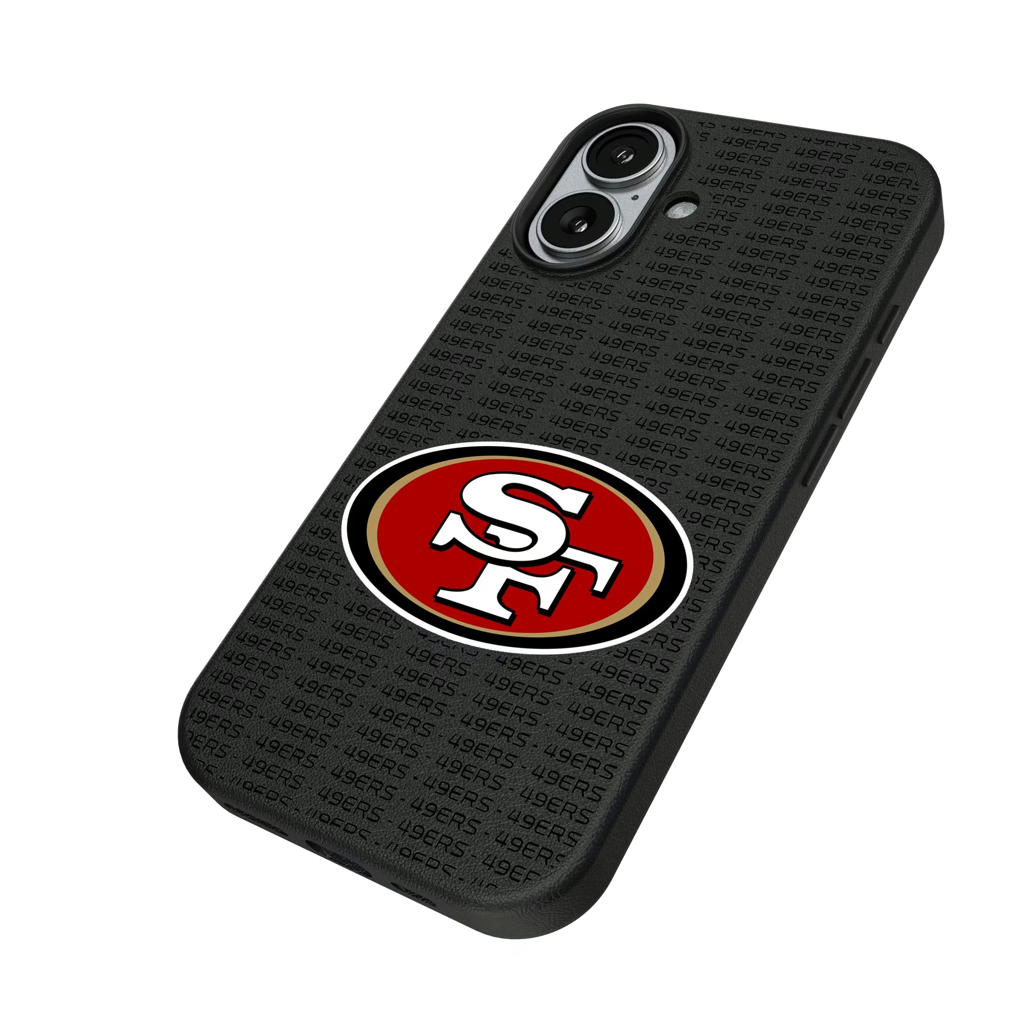 San Francisco 49ers Text Backdrop iPhone MagSafe Compatible Phone Case for Apple iPhone - Isometric View#Device_iPhone 17