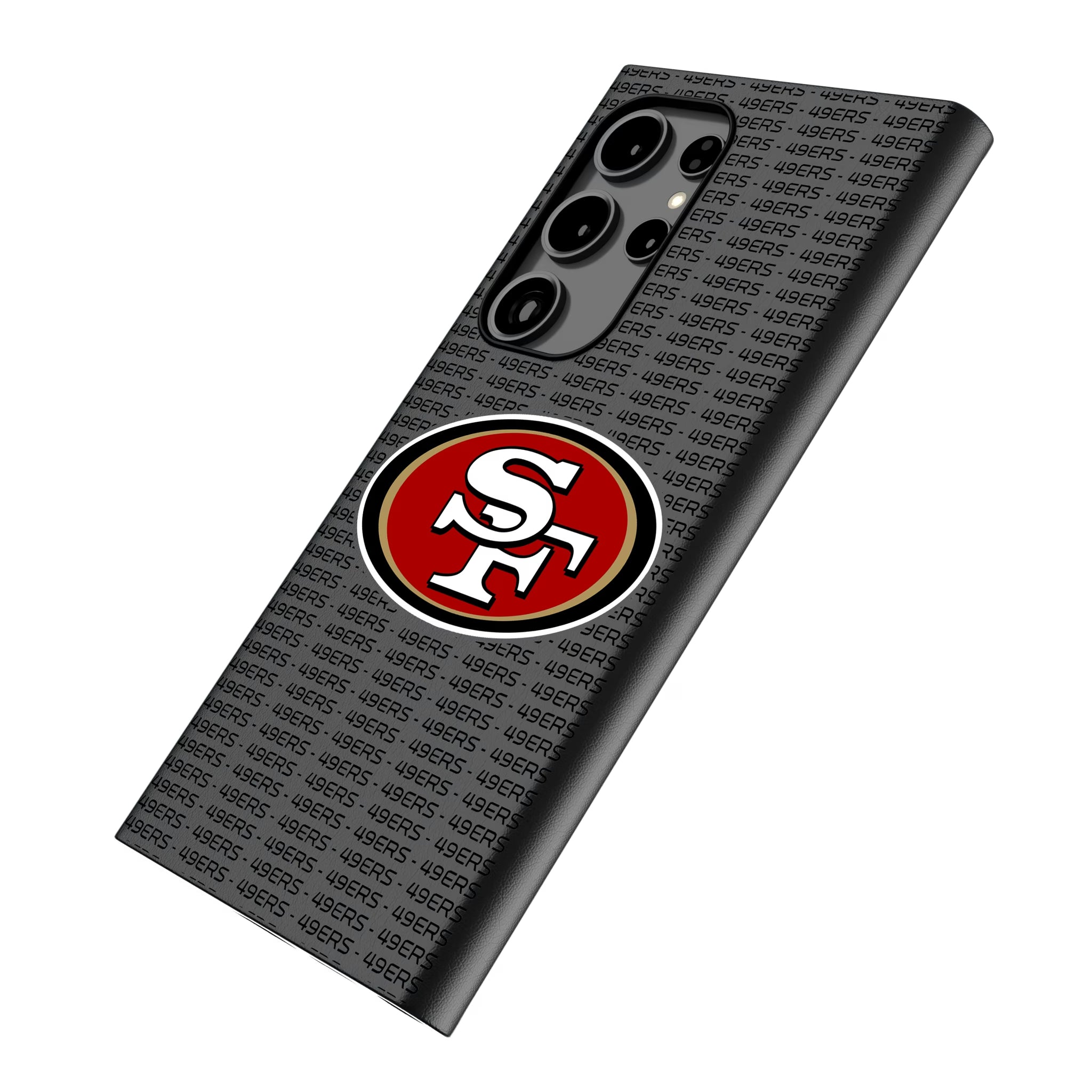 San Francisco 49ers Text Backdrop Galaxy MagSafe Compatible Phone Case for Samsung Galaxy - Isometric View