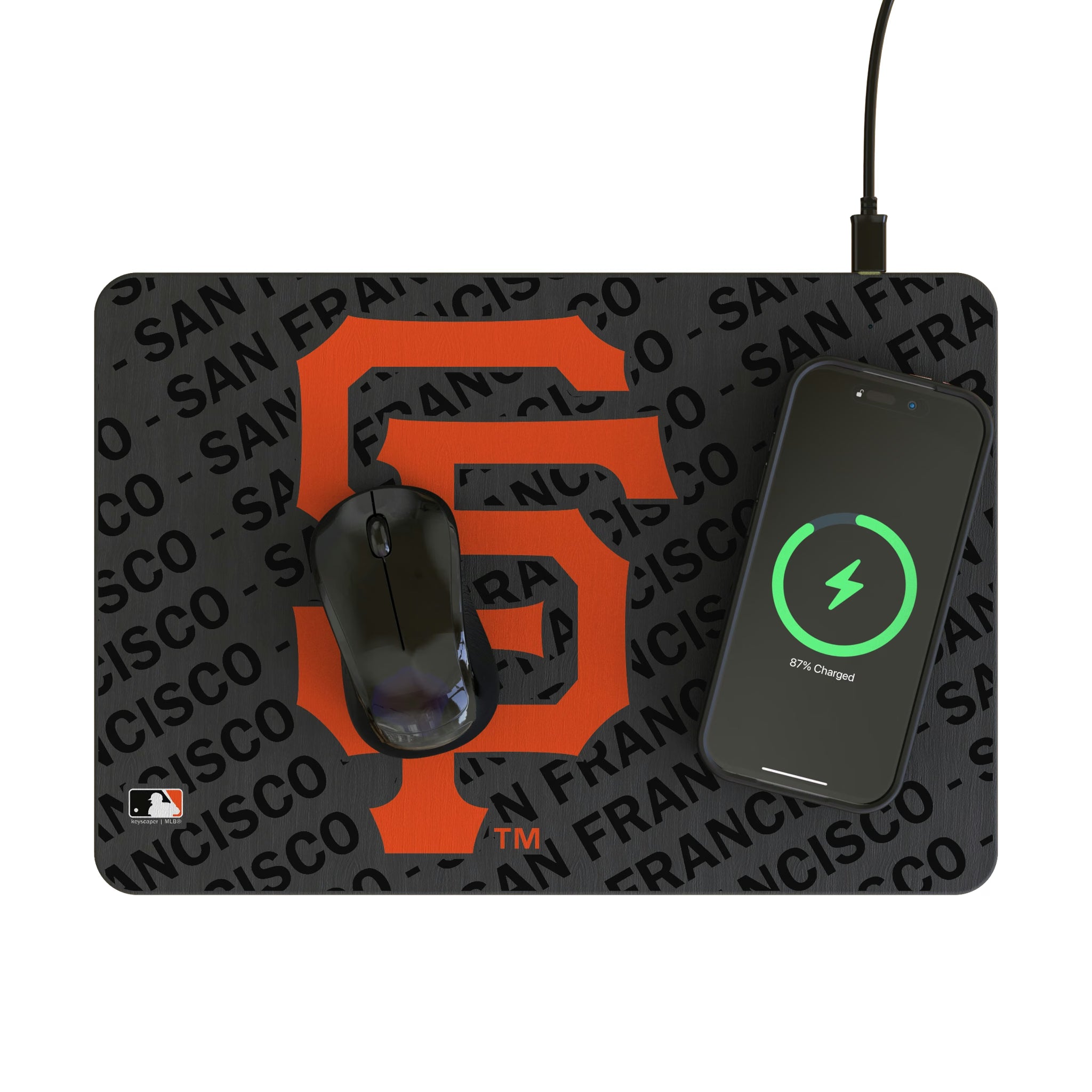 San Francisco Giants Monocolor Tilt 15-Watt Wireless Charger and Mouse Pad - Lifestyle