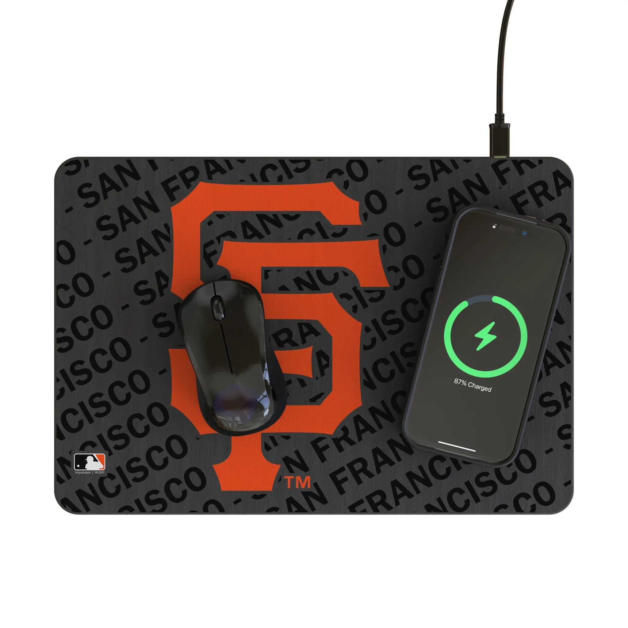 San Francisco Giants Monocolor Tilt 15-Watt Wireless Charger and Mouse Pad - Lifestyle