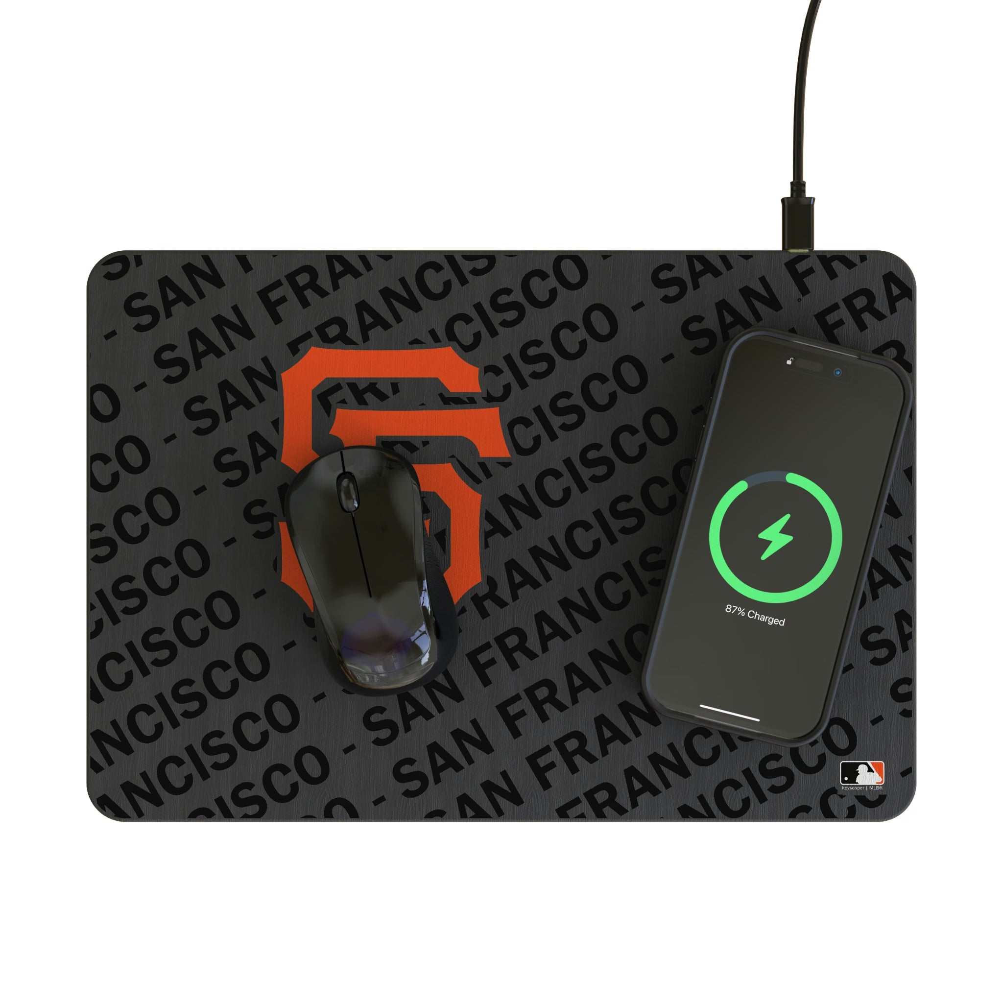 San Francisco Giants Personalized Tilt 15-Watt Wireless Charger and Mouse Pad - Lifestyle