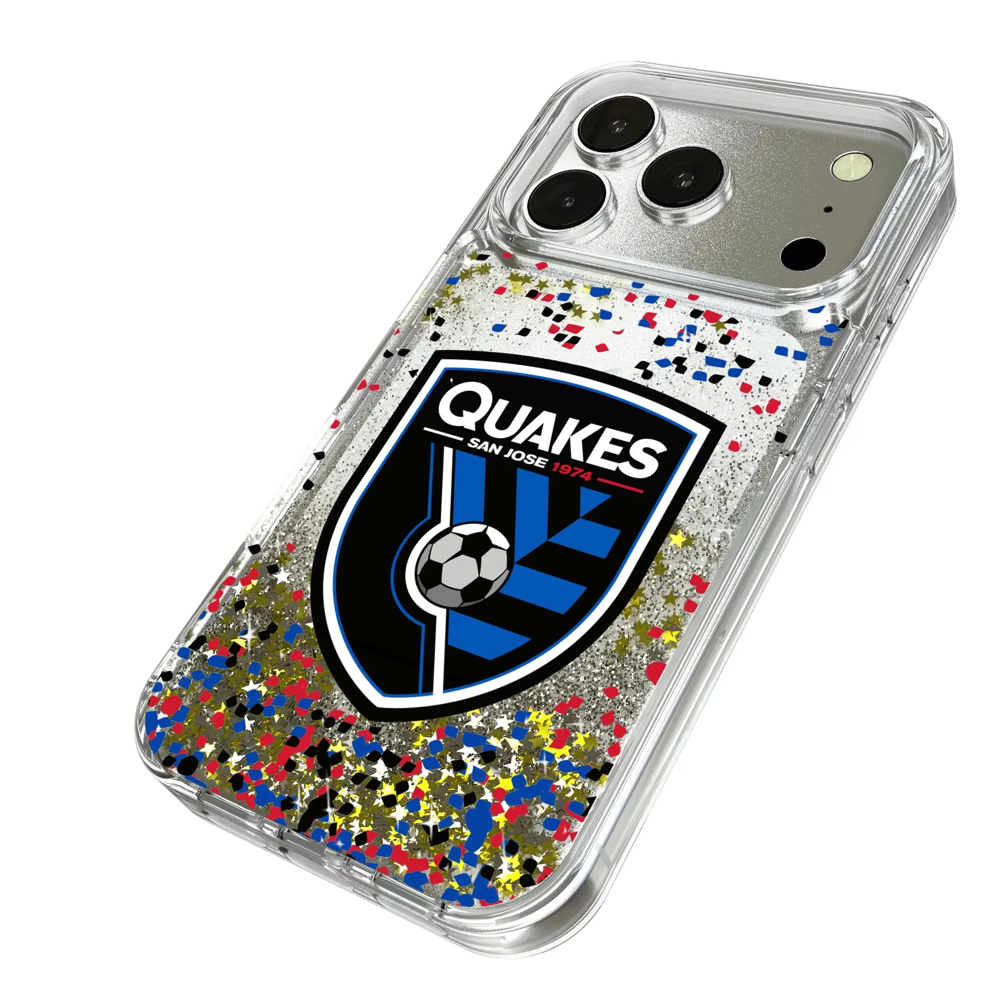 San Jose Earthquakes Confetti iPhone Glitter Phone Case for Apple iPhone - Isometric View
