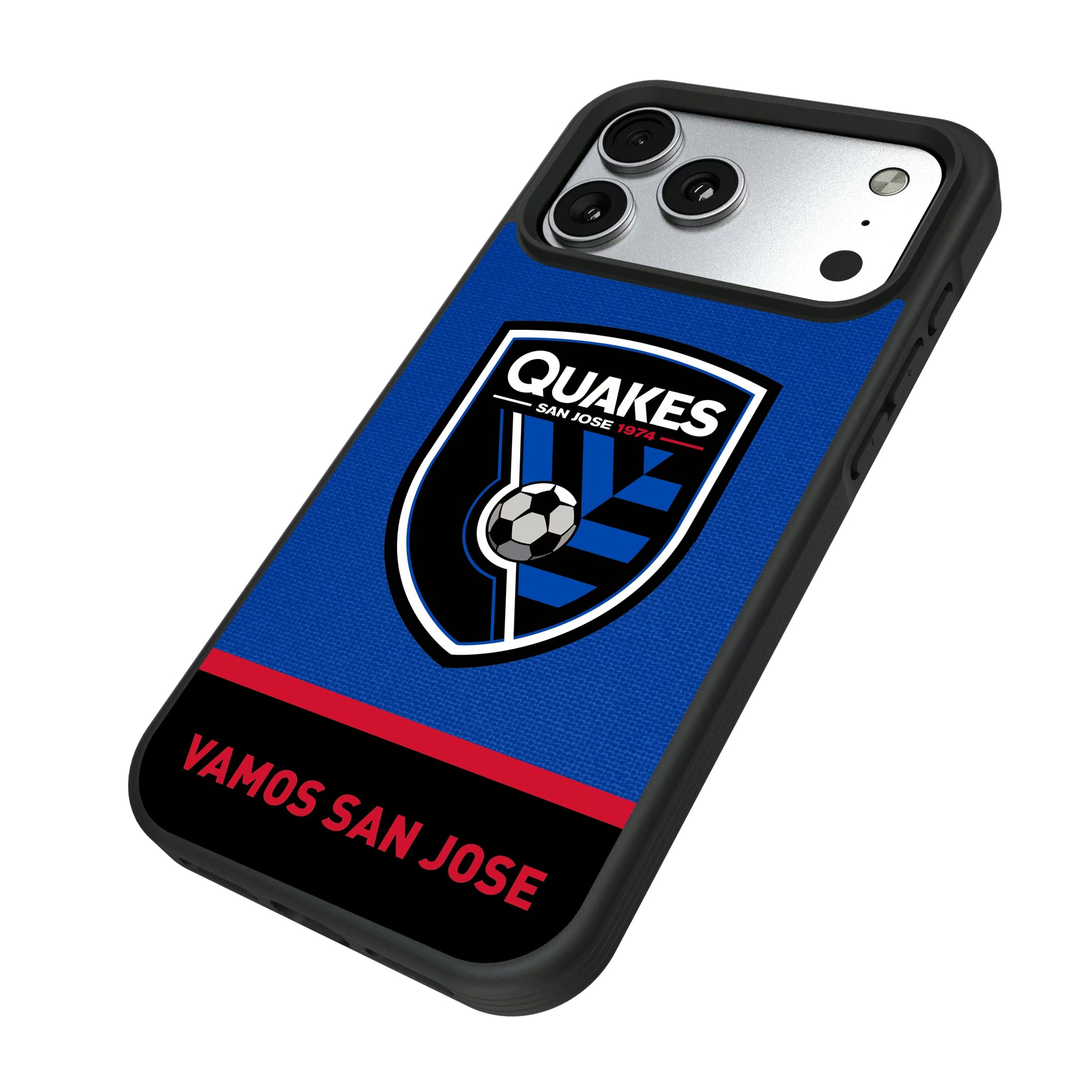 San Jose Earthquakes Endzone Solid iPhone Bump Phone Case for Apple iPhone - Isometric View#Device_iPhone 17 Pro Max