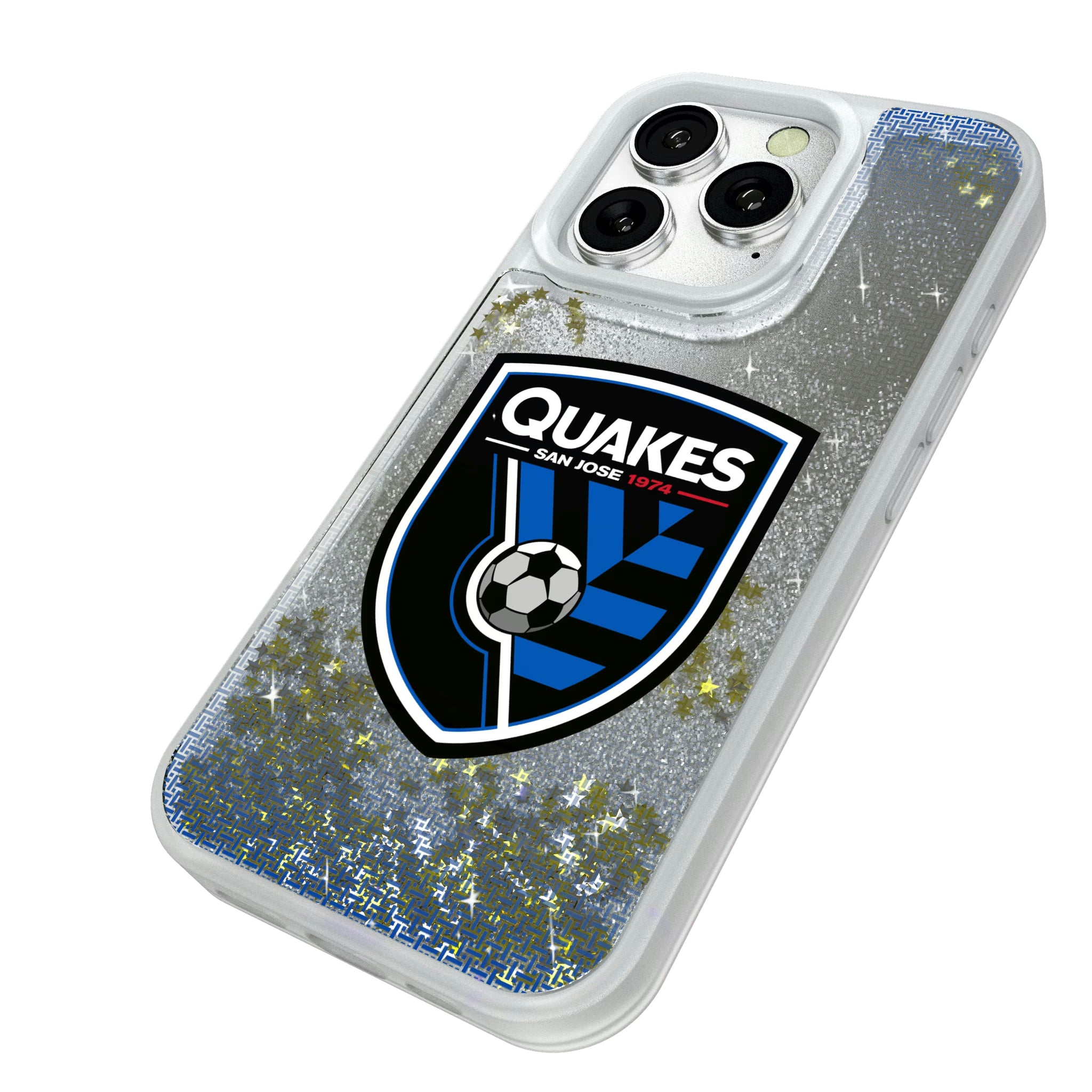 San Jose Earthquakes Linen iPhone Glitter Phone Case for Apple iPhone - Isometric View#Device_iPhone 16 Pro