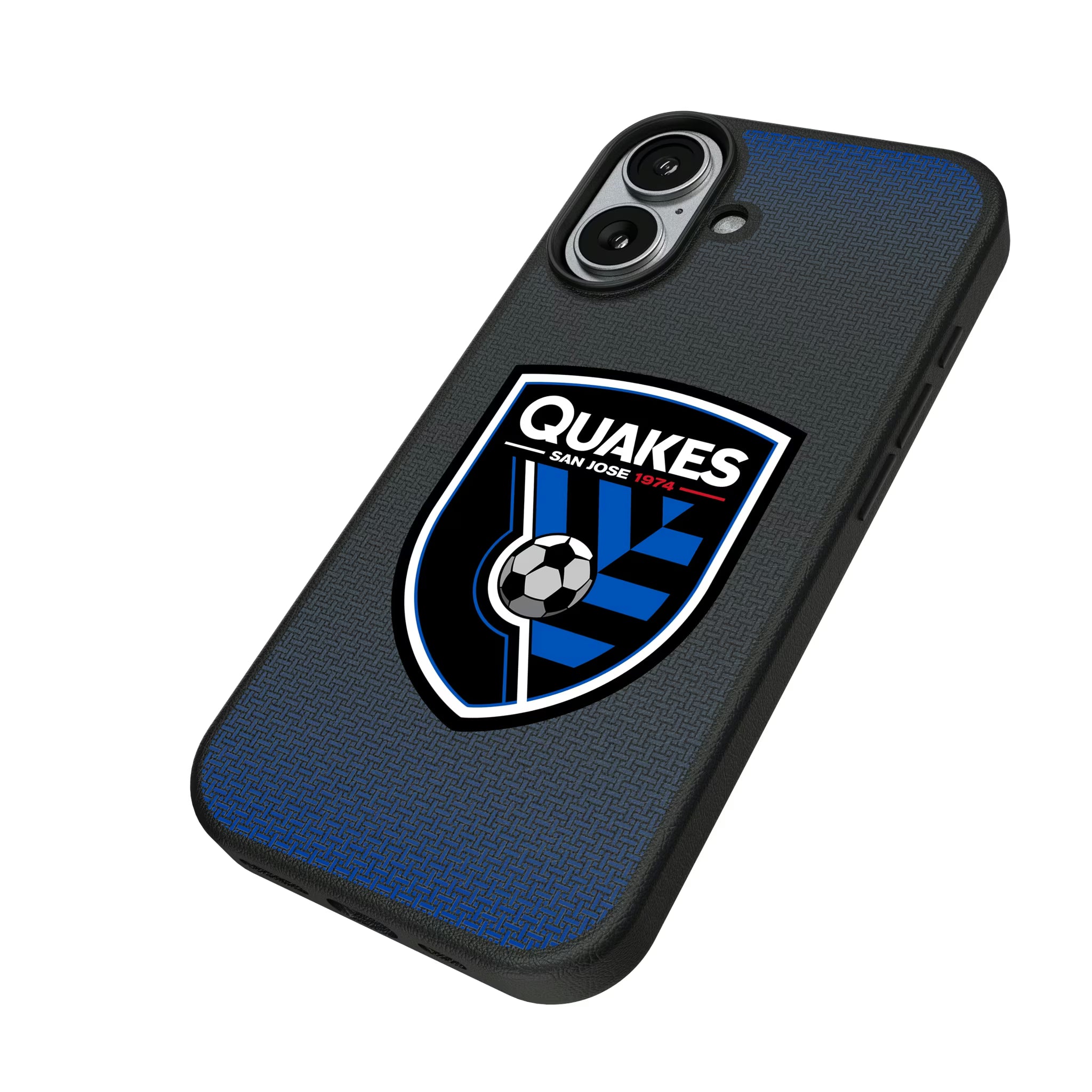San Jose Earthquakes Linen iPhone MagSafe Compatible Phone Case for Apple iPhone - Isometric View#Device_iPhone 17