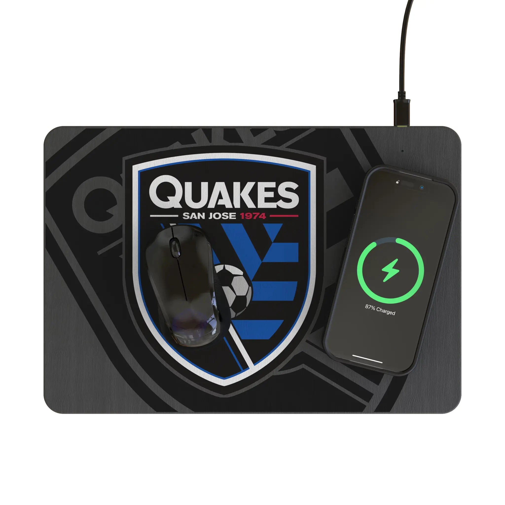 San Jose Earthquakes Monocolor Tilt 15-Watt Wireless Charger and Mouse Pad - Lifestyle