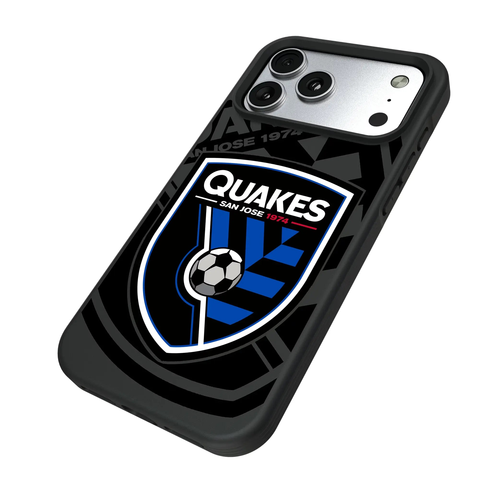 San Jose Earthquakes Monocolor Tilt iPhone Bump Phone Case for Apple iPhone - Isometric View#Device_iPhone 17 Pro Max