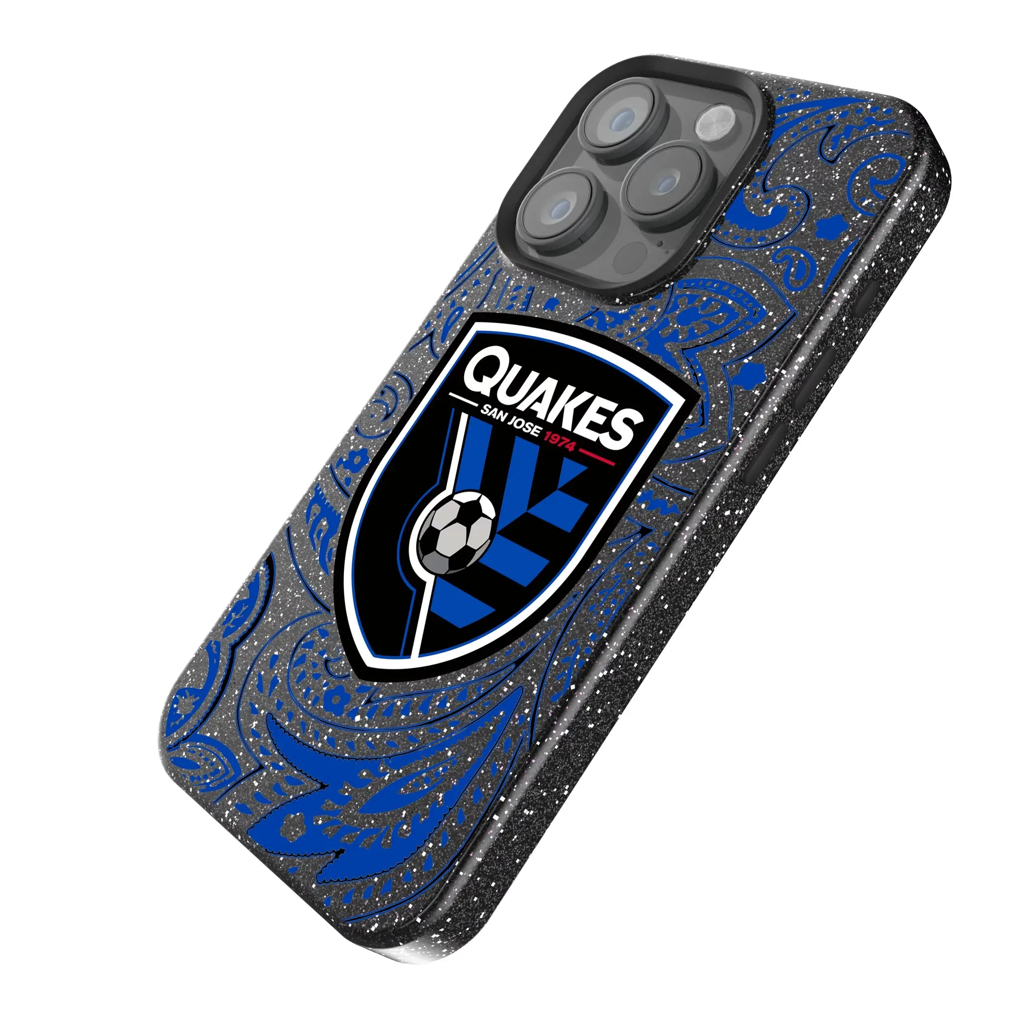 San Jose Earthquakes Paisley iPhone Bling Phone Case for Apple iPhone - Isometric View
