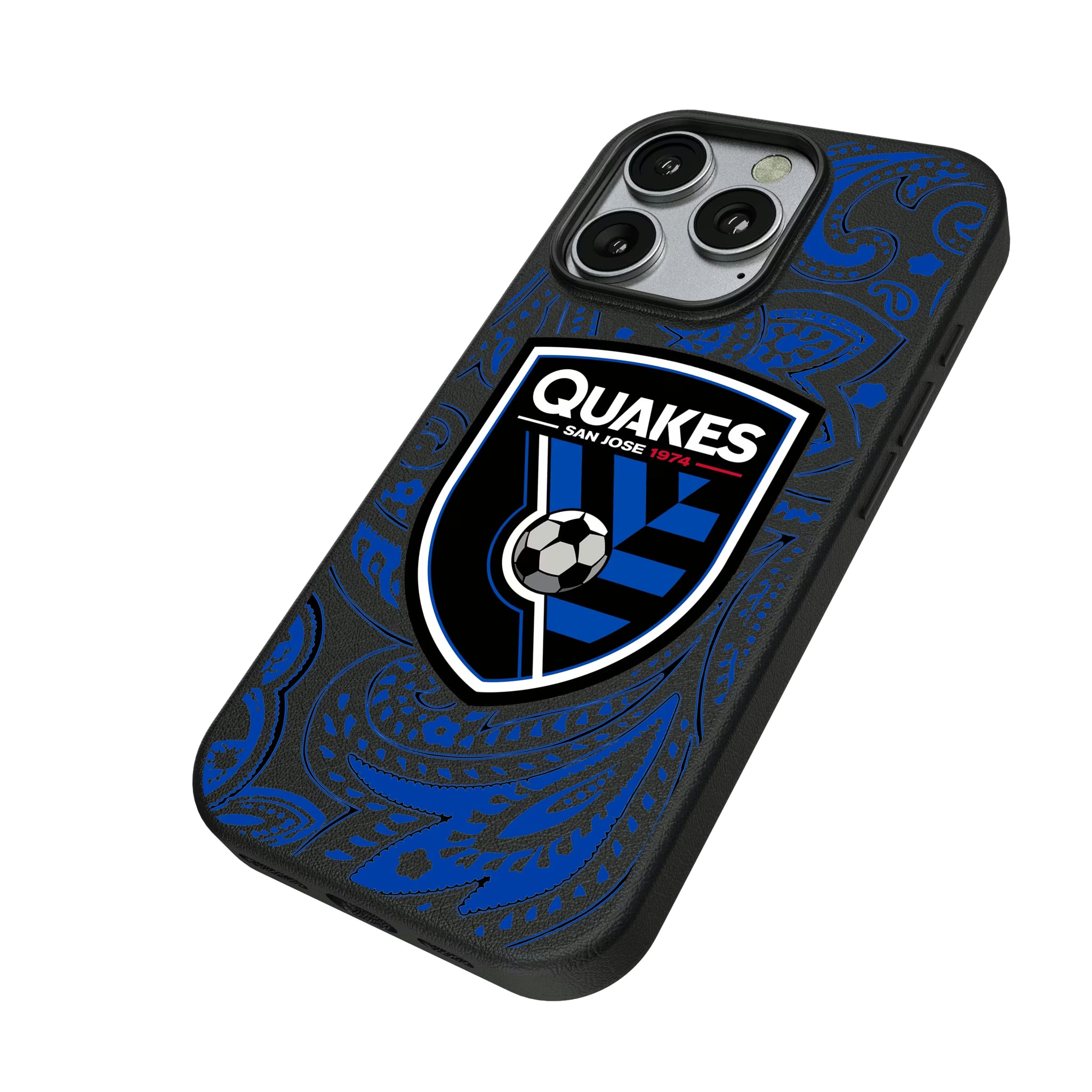 San Jose Earthquakes Paisley iPhone MagSafe Compatible Phone Case for Apple iPhone - Isometric View