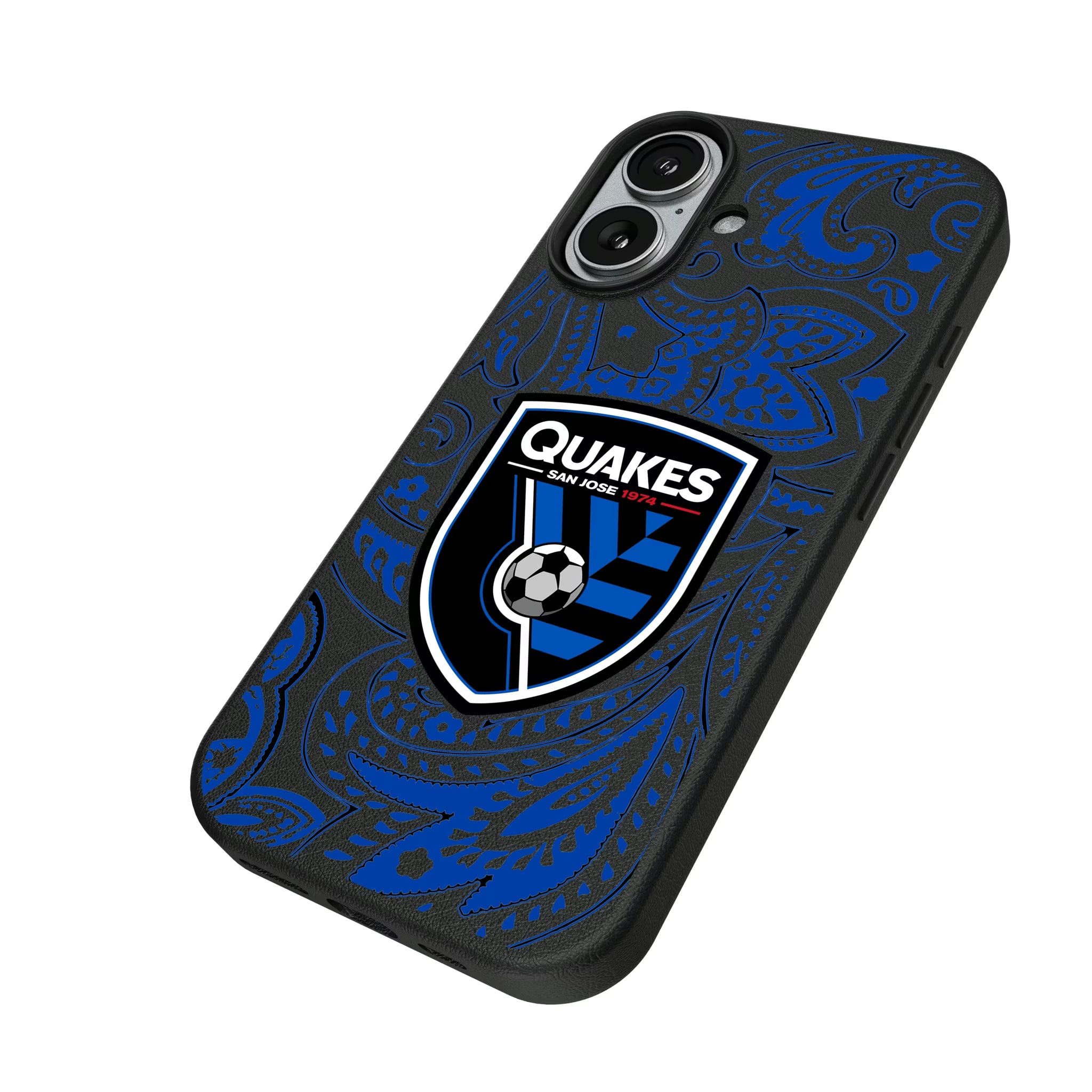 San Jose Earthquakes Paisley iPhone MagSafe Compatible Phone Case for Apple iPhone - Isometric View#Device_iPhone 17