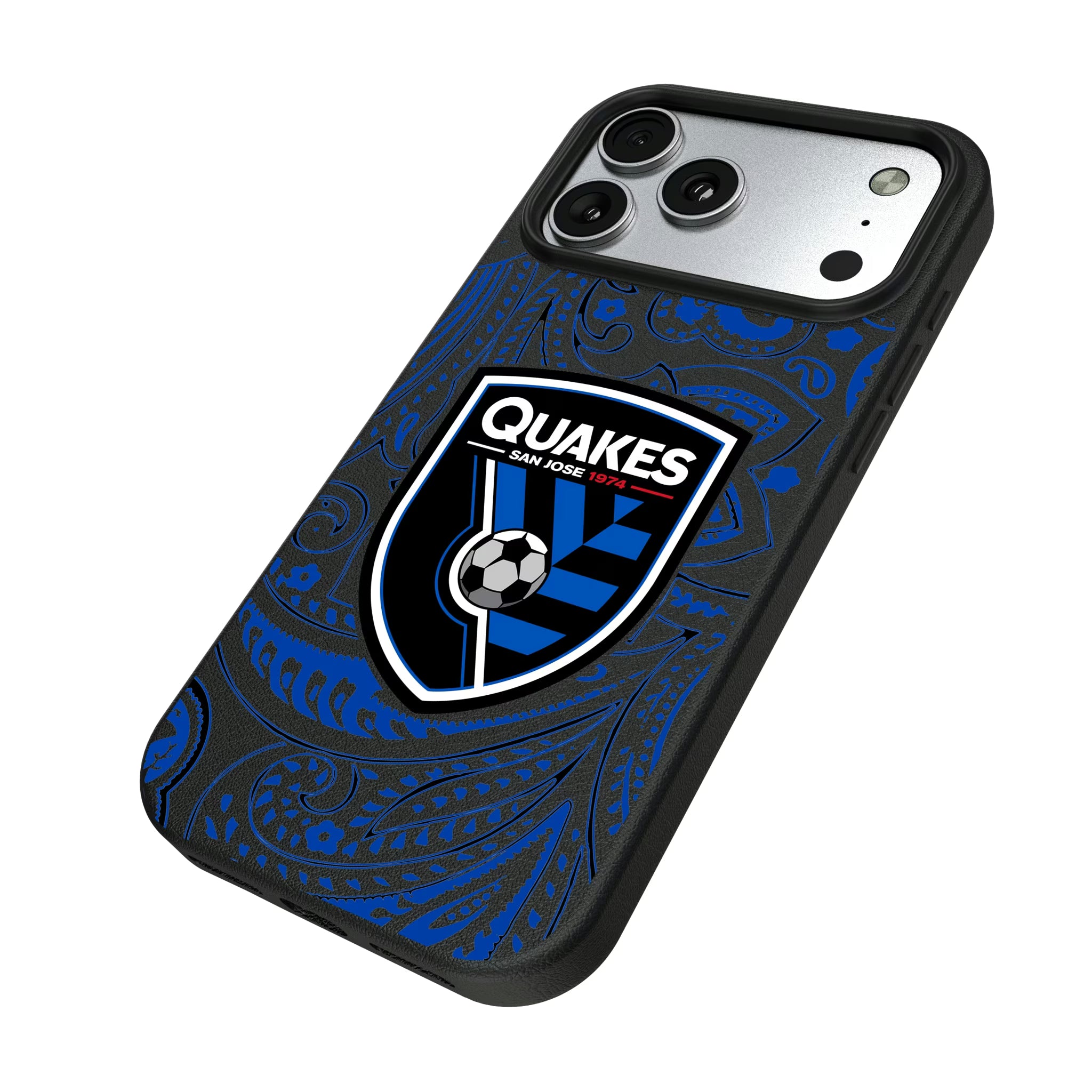 San Jose Earthquakes Paisley iPhone MagSafe Compatible Phone Case for Apple iPhone - Isometric View#Device_iPhone 17 Pro Max