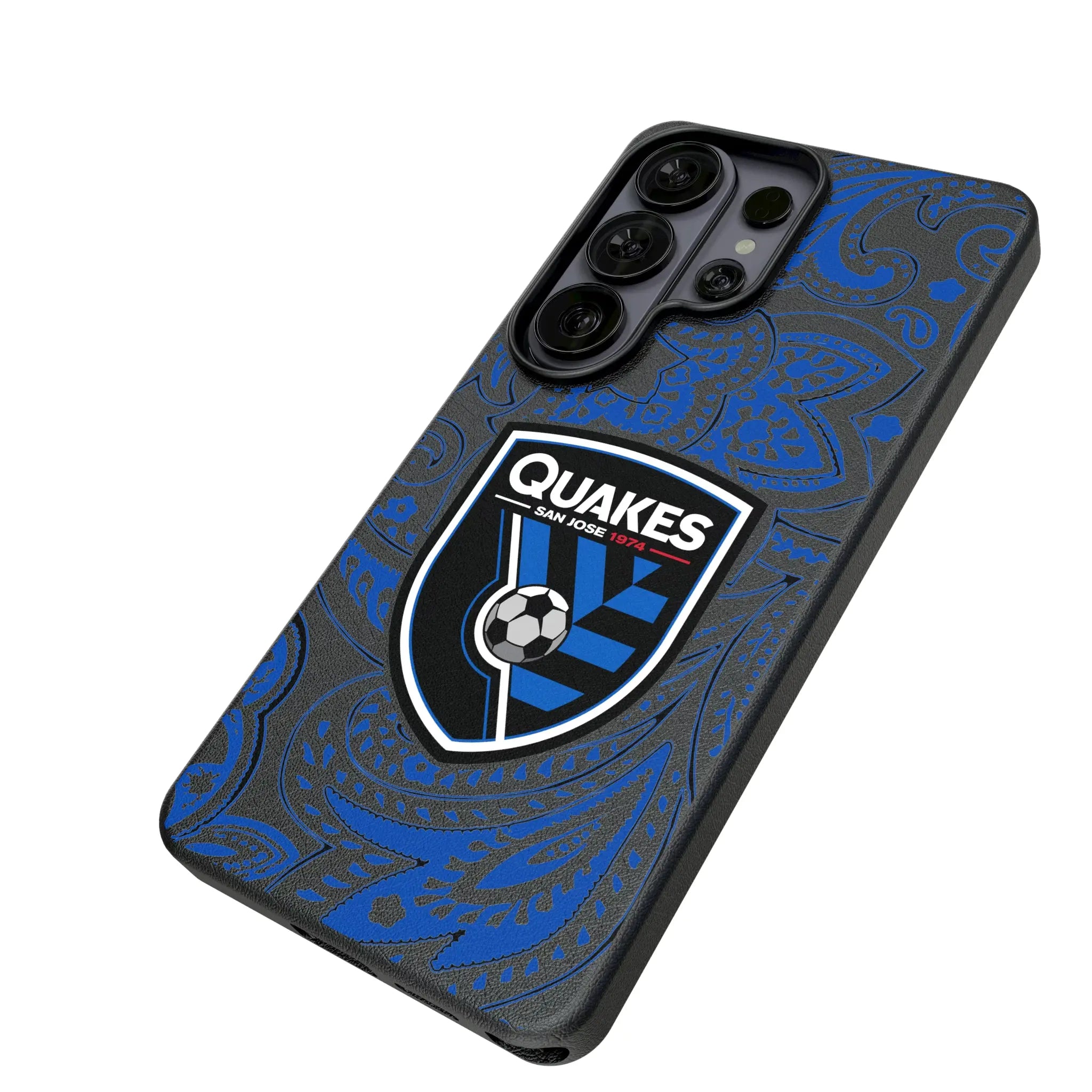 San Jose Earthquakes Paisley Galaxy MagSafe Compatible Phone Case for Samsung Galaxy - Isometric View#Device_Galaxy S26 Ultra