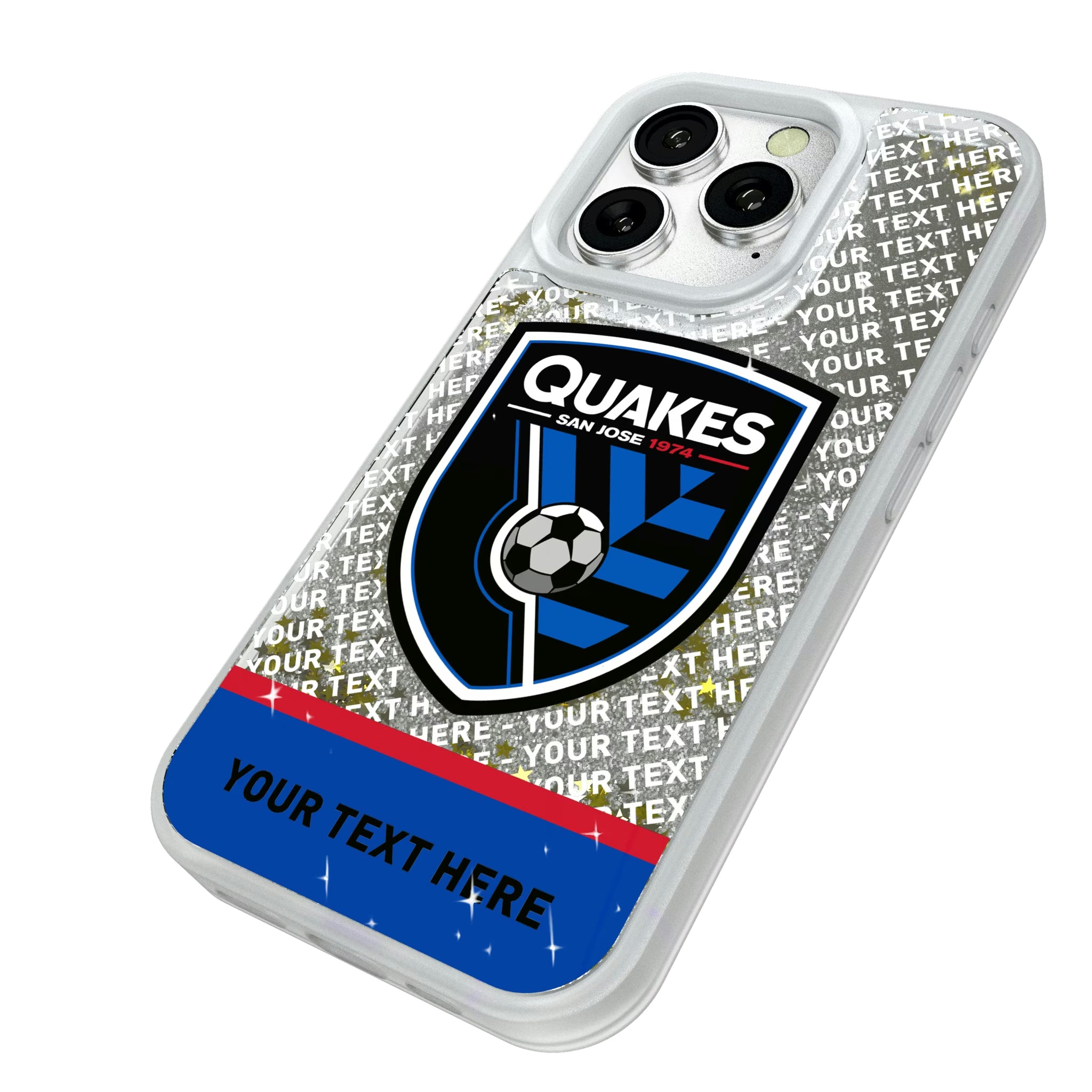 San Jose Earthquakes Personalized EndZone Plus iPhone Glitter Phone Case for Apple iPhone - Isometric View#Device_iPhone 16 Pro