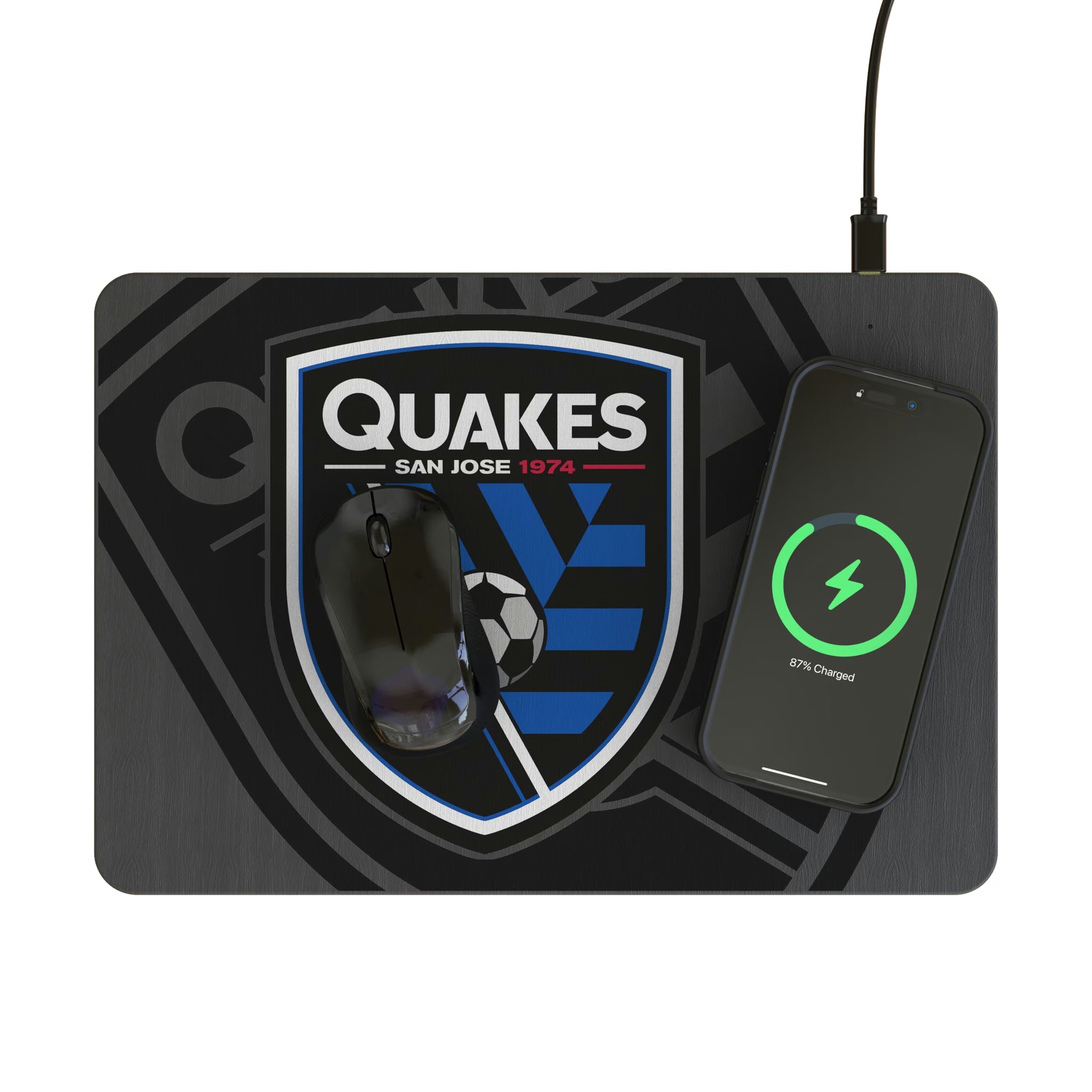San Jose Earthquakes Personalized Tilt 15-Watt Wireless Charger and Mouse Pad - Lifestyle