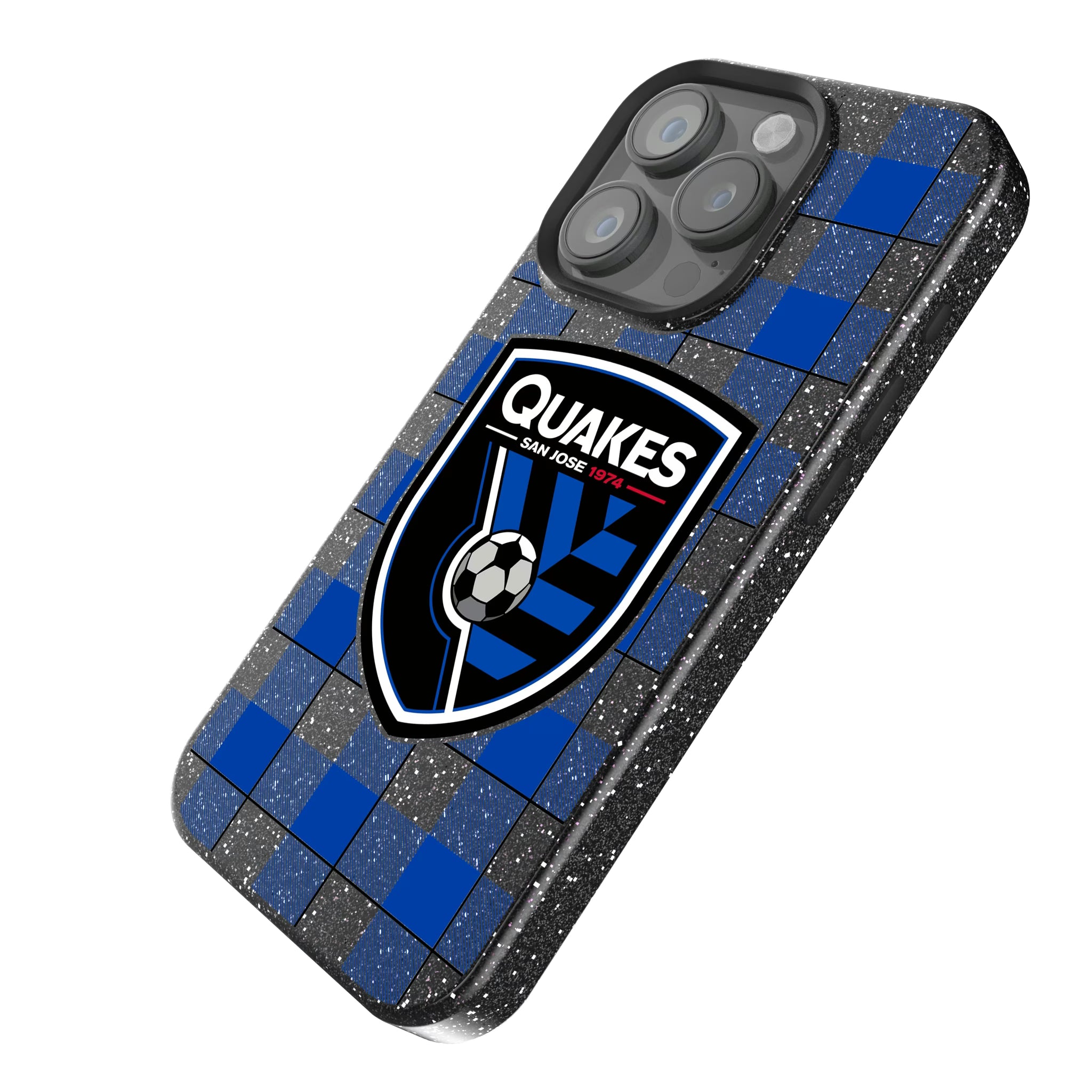 San Jose Earthquakes Plaid iPhone Bling Phone Case for Apple iPhone - Isometric View