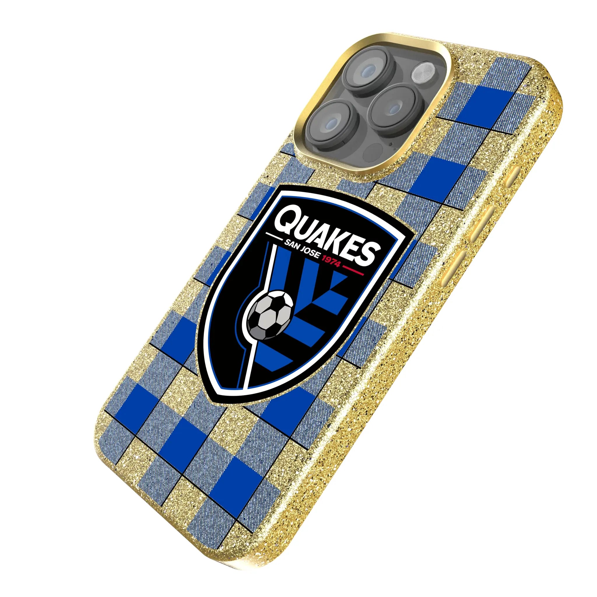 San Jose Earthquakes Plaid iPhone Bling Phone Case for Apple iPhone - Isometric View