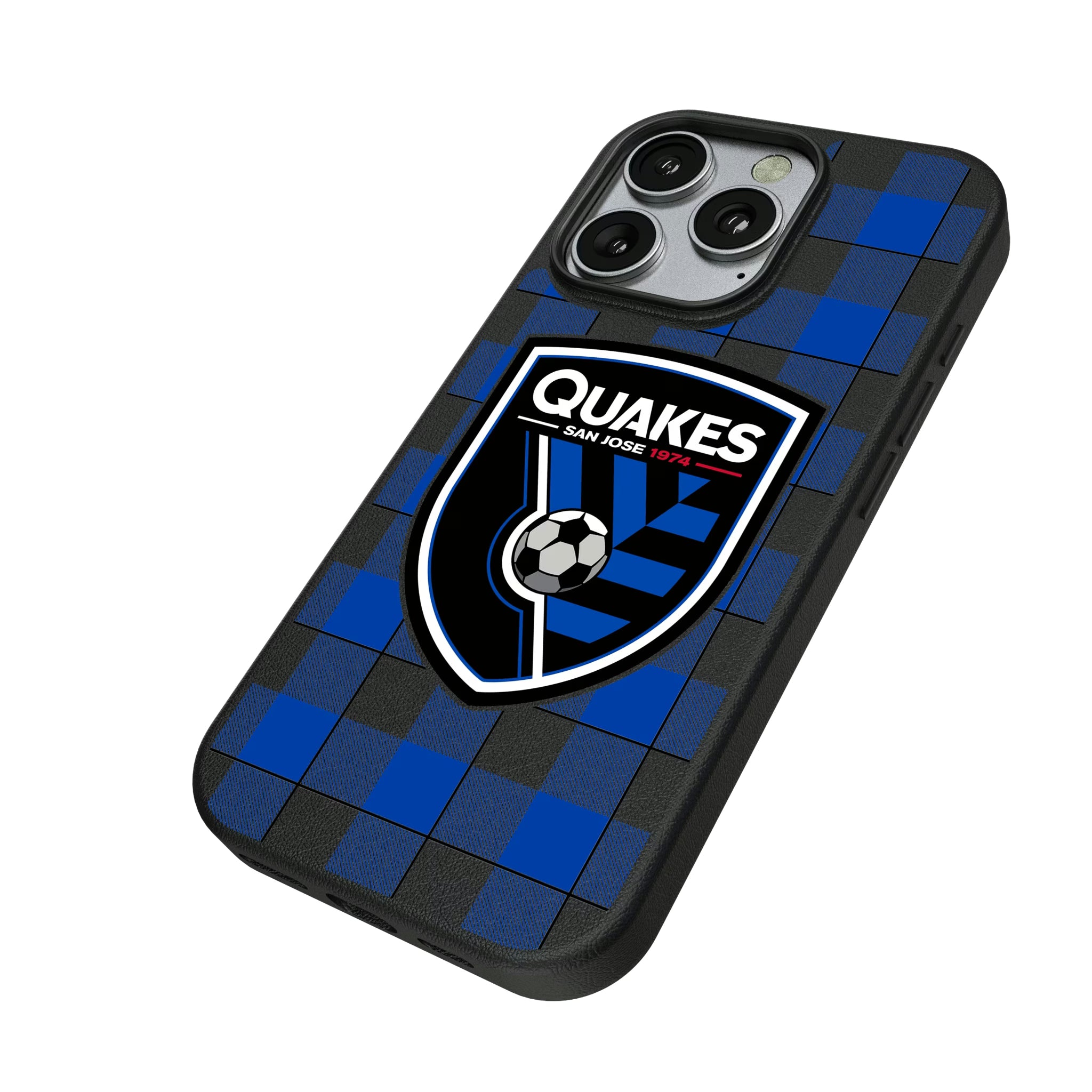 San Jose Earthquakes Plaid iPhone MagSafe Compatible Phone Case for Apple iPhone - Isometric View