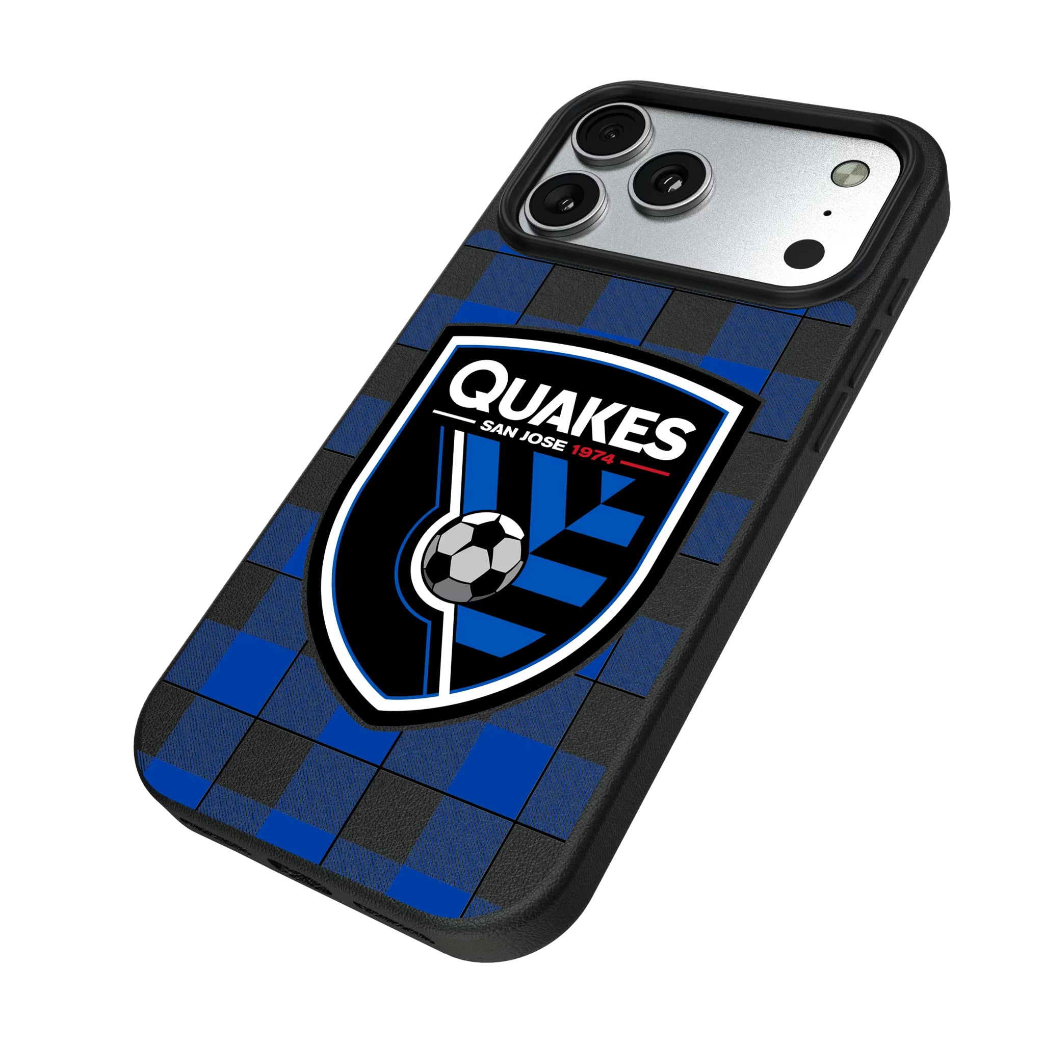 San Jose Earthquakes Plaid iPhone MagSafe Compatible Phone Case for Apple iPhone - Isometric View#Device_iPhone 17 Pro Max