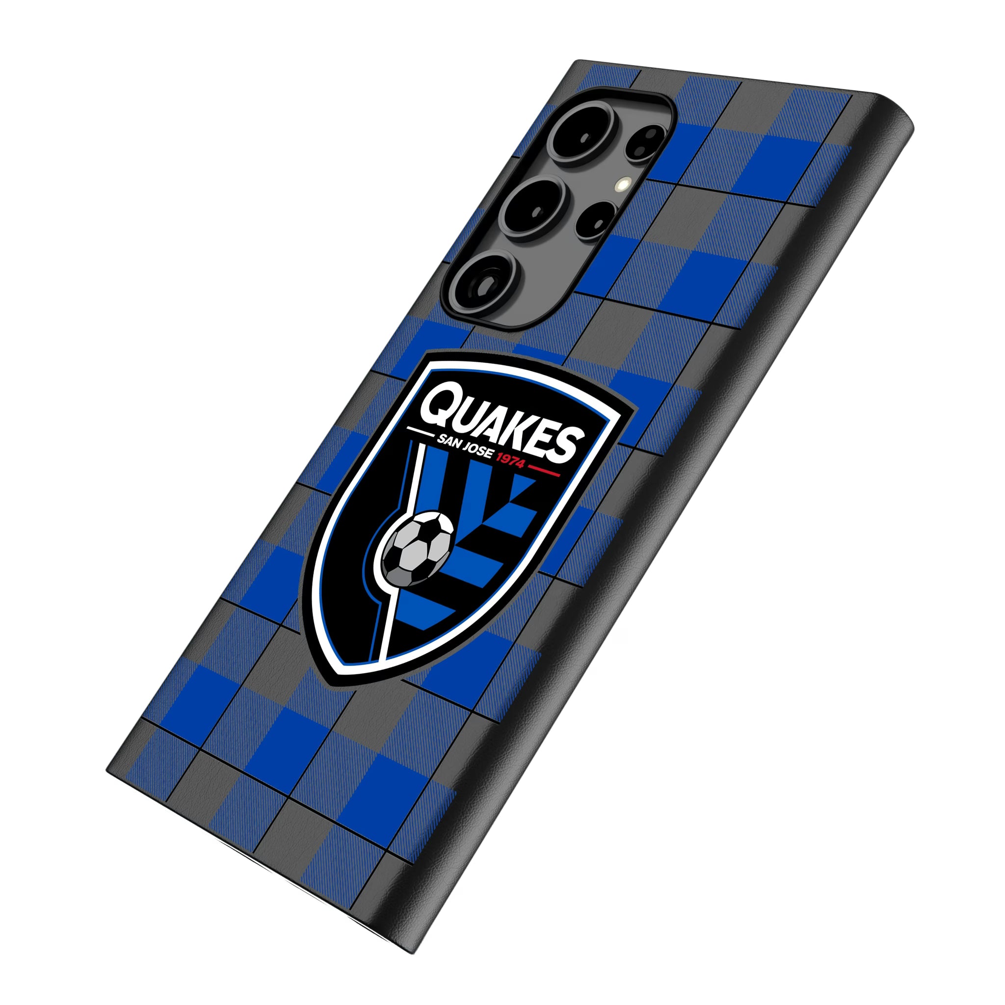 San Jose Earthquakes Plaid Galaxy MagSafe Compatible Phone Case for Samsung Galaxy - Isometric View