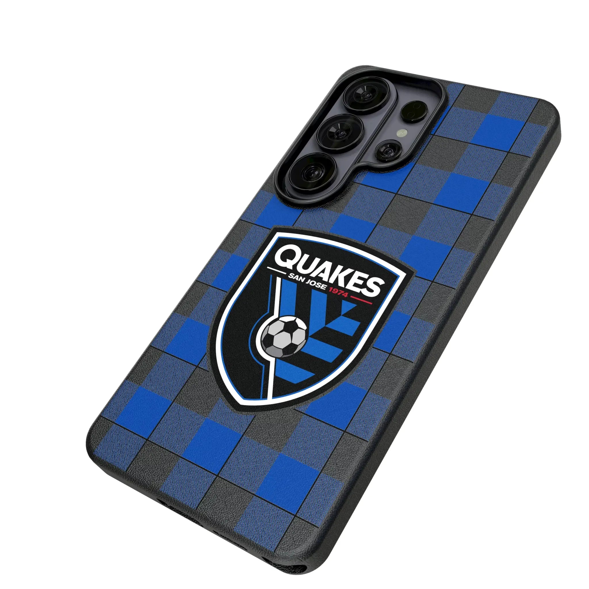 San Jose Earthquakes Plaid Galaxy MagSafe Compatible Phone Case for Samsung Galaxy - Isometric View#Device_Galaxy S26 Ultra
