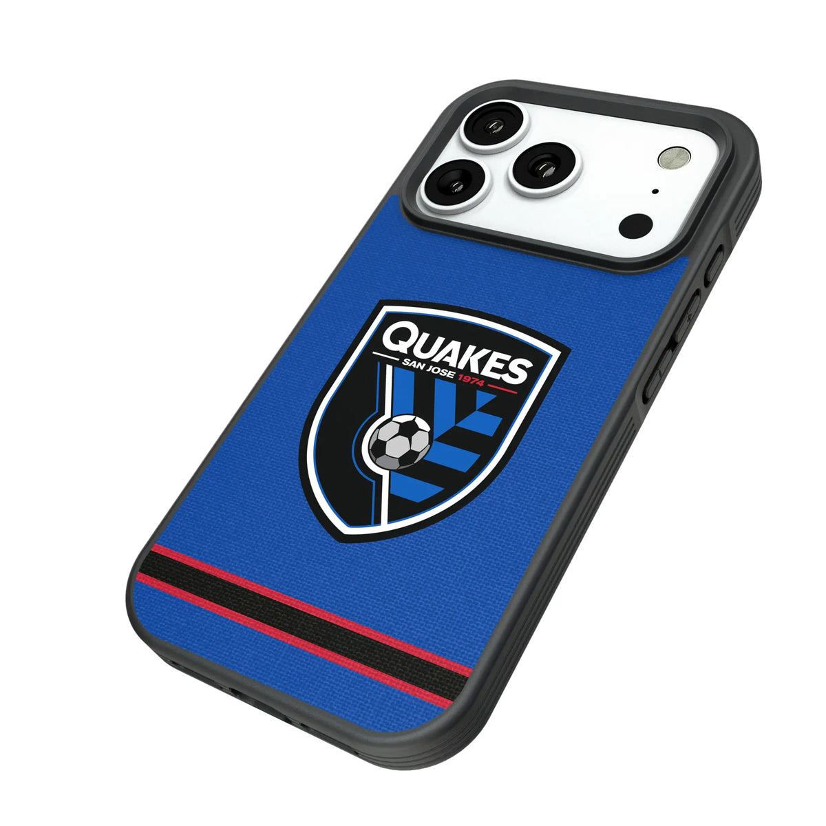 San Jose Earthquakes Stripe iPhone Bump Phone Case for Apple iPhone - Isometric View#Device_iPhone 18 Pro