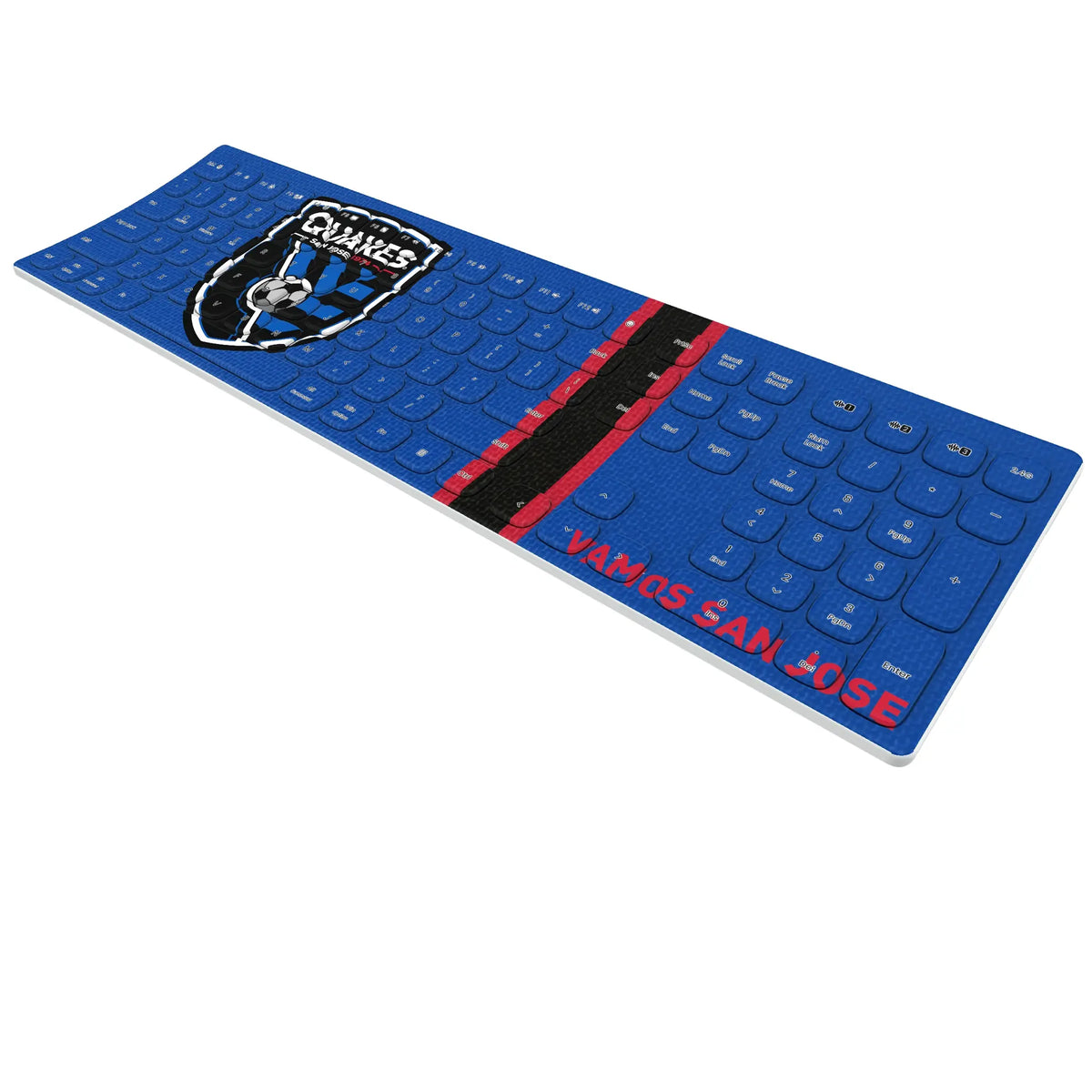 San Jose Earthquakes Stripe KKB605 Curved Wireless Keyboard - Isometric View