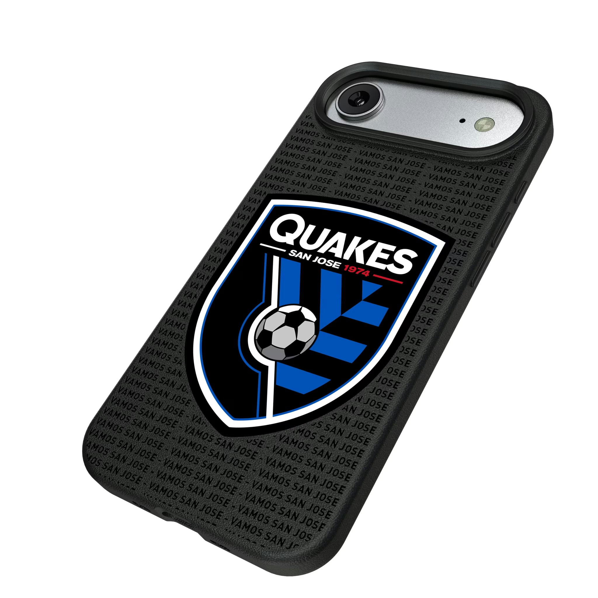 San Jose Earthquakes Text Backdrop iPhone MagSafe Compatible Phone Case for Apple iPhone - Isometric View#Device_iPhone Air
