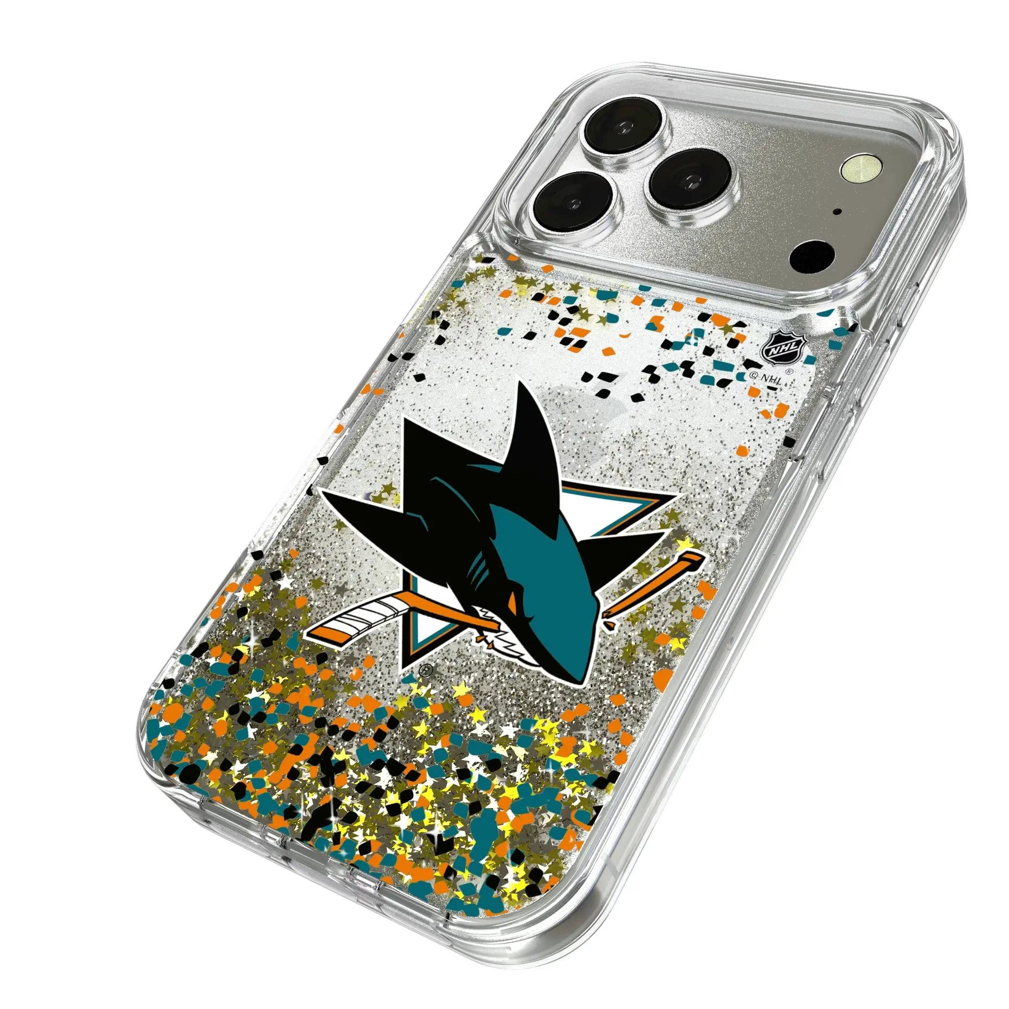 San Jose Sharks Confetti iPhone Glitter Phone Case for Apple iPhone - Isometric View