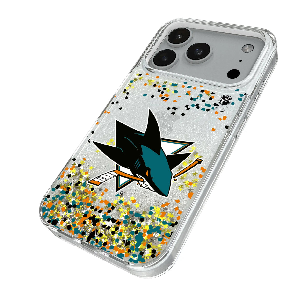 San Jose Sharks Confetti iPhone Glitter Phone Case for Apple iPhone - Isometric View#Device_iPhone 18 Pro