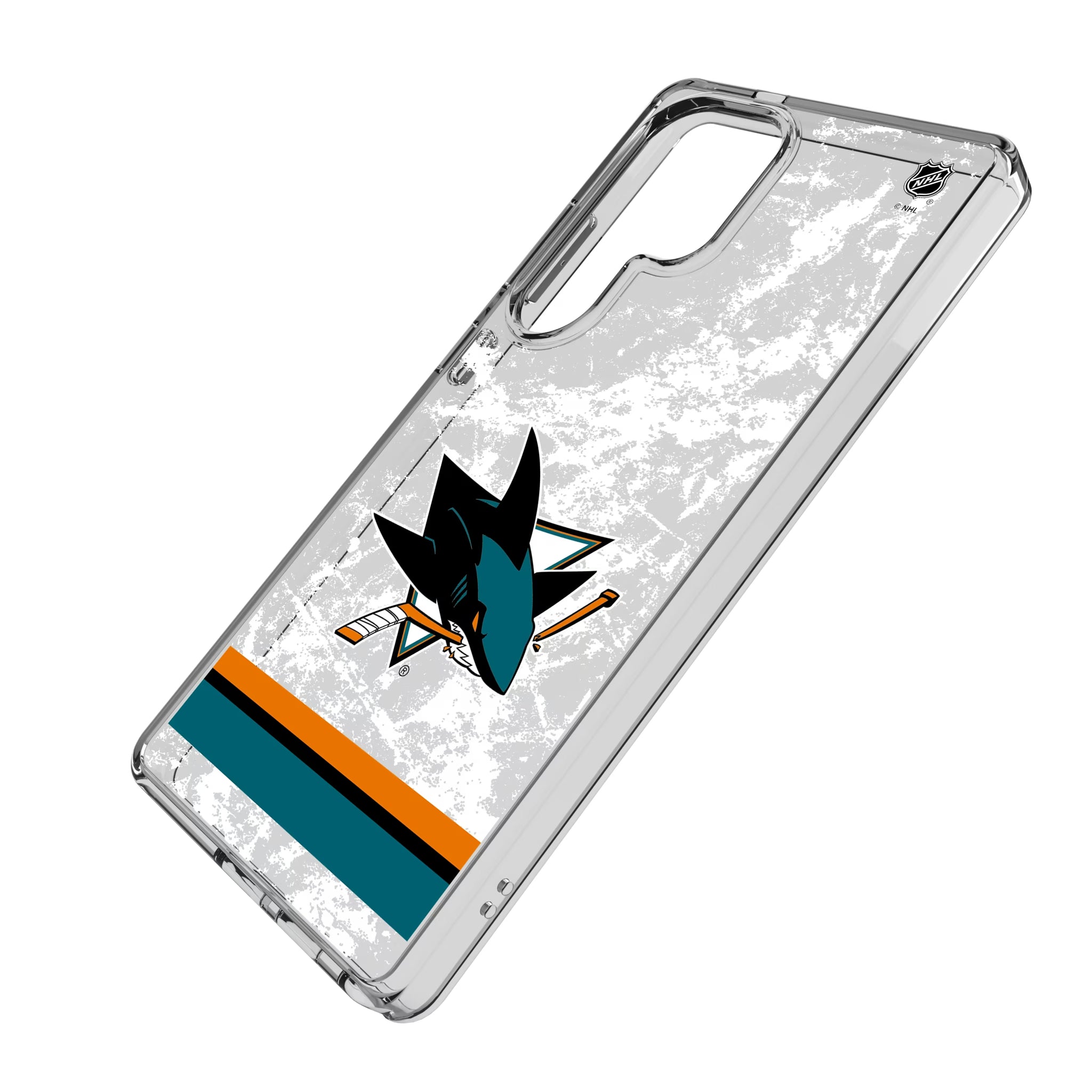 San Jose Sharks Ice Stripe Galaxy Clear Phone Case for Samsung Galaxy - Isometric View