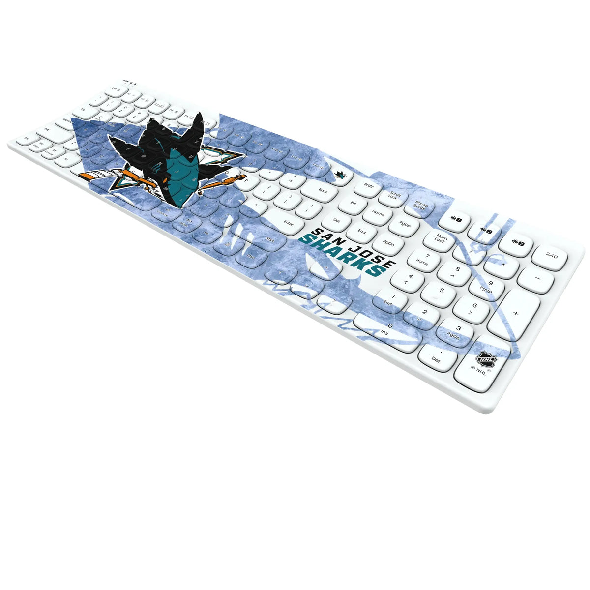 San Jose Sharks Ice Tilt KKB605 Curved Wireless Keyboard - Isometric View