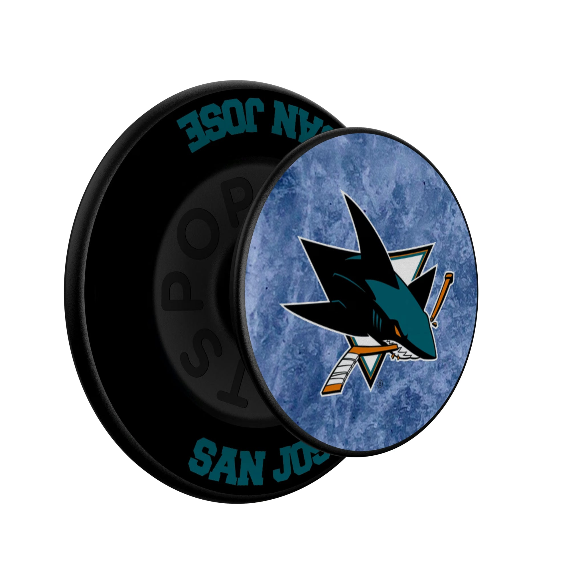 San Jose Sharks Ice Wordmark Popsockets Round Magnetic - Isometric View